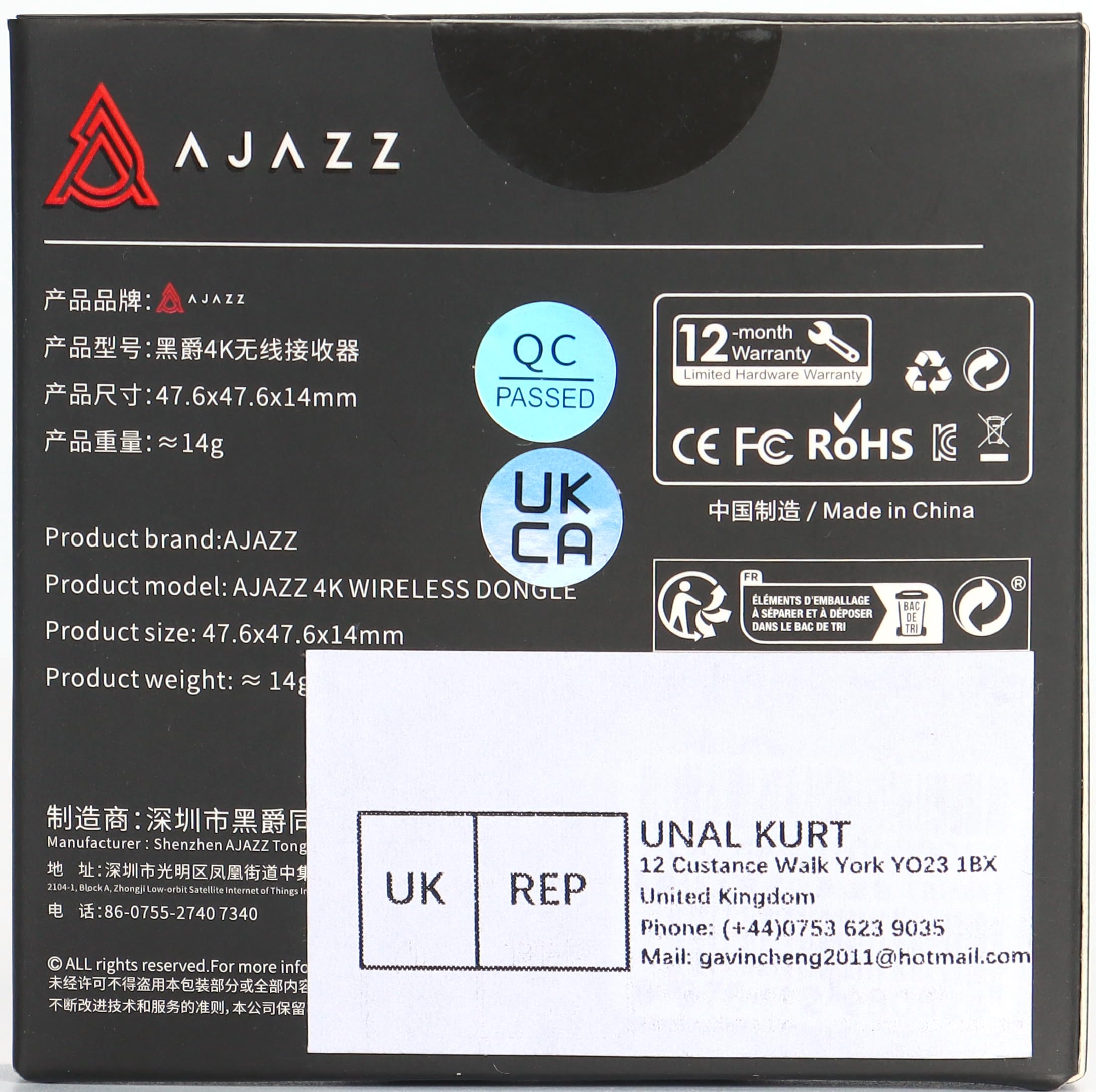 ATTACK SHARK x AJAZZ 4K Wireless Dongle Receiver for AJ139PRO 4K Gaming Mouse - Enhanced Precision & Responsiveness - Black - Perfect for Competitive Gaming & Professional Work