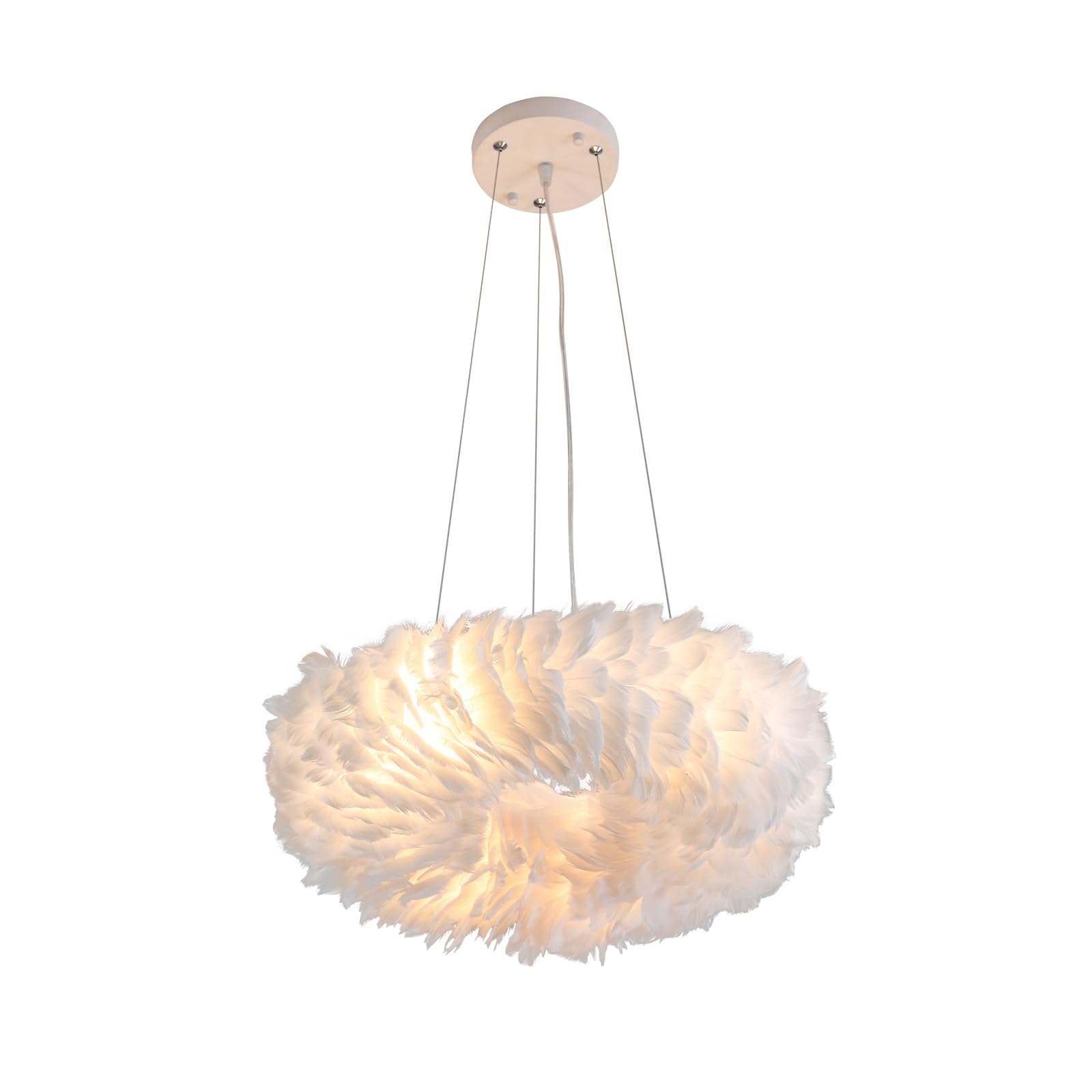 Maxax 6-Light Feather Pendant Chandelier - Modern Nordic Ceiling Light with White Shade for Bedroom, Living Room & Girls Room | Romantic Ambiance Lighting for Dining Areas & Home Decor