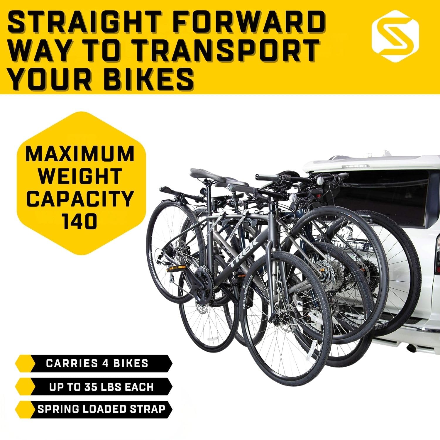 Saris Grand Slam Hitch Bike Rack - Universal 4-Bike Carrier for Cars with Hatch Access - Heavy Duty Black Bicycle Rack for Road Trips, Camping & Outdoor Adventures