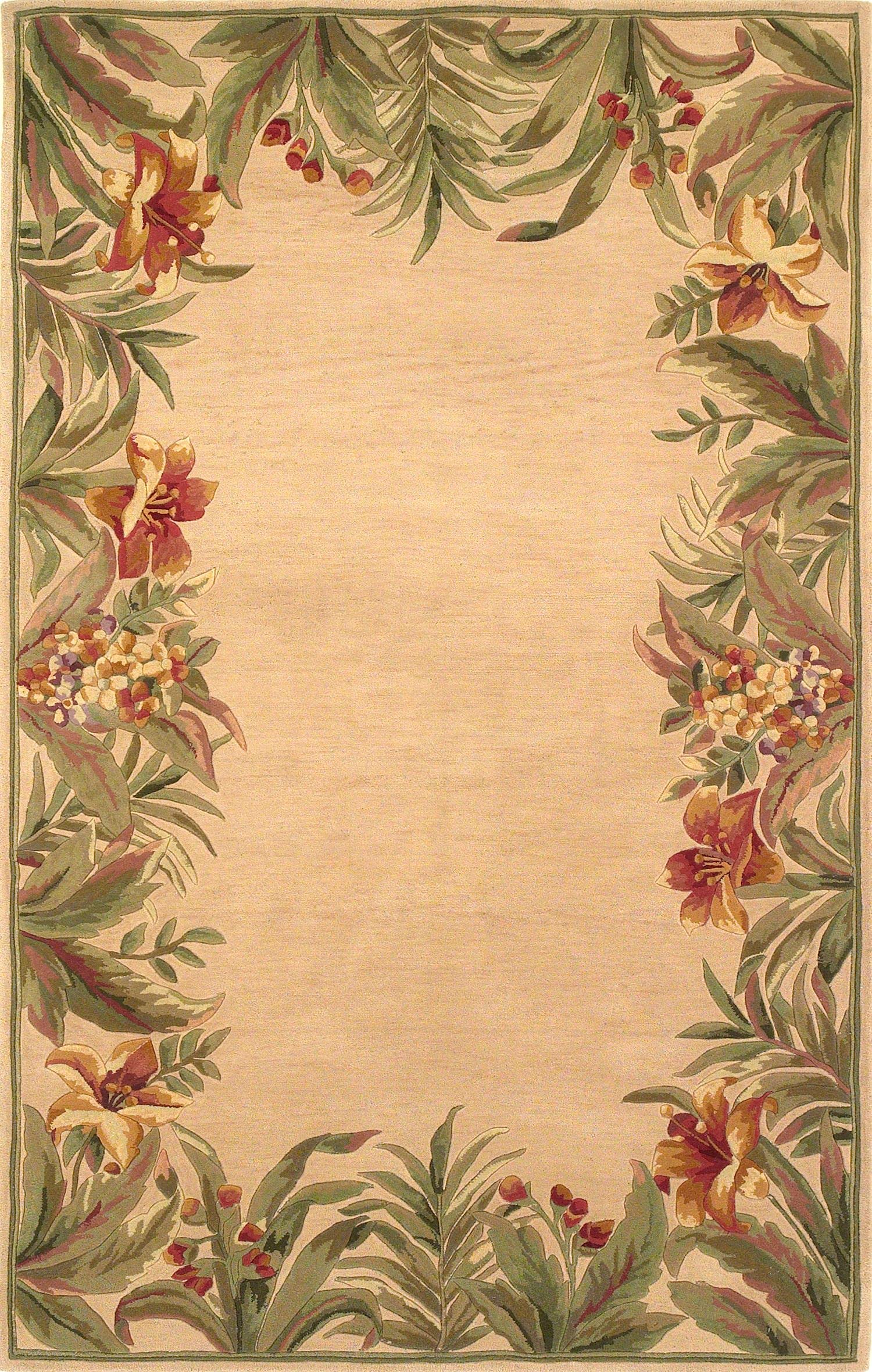 HomeRoots 8' x 11' Wool Ivory Tropical Greenery Area Rug - Soft & Durable Handmade Rug for Living Room, Bedroom & Dining Room Decor