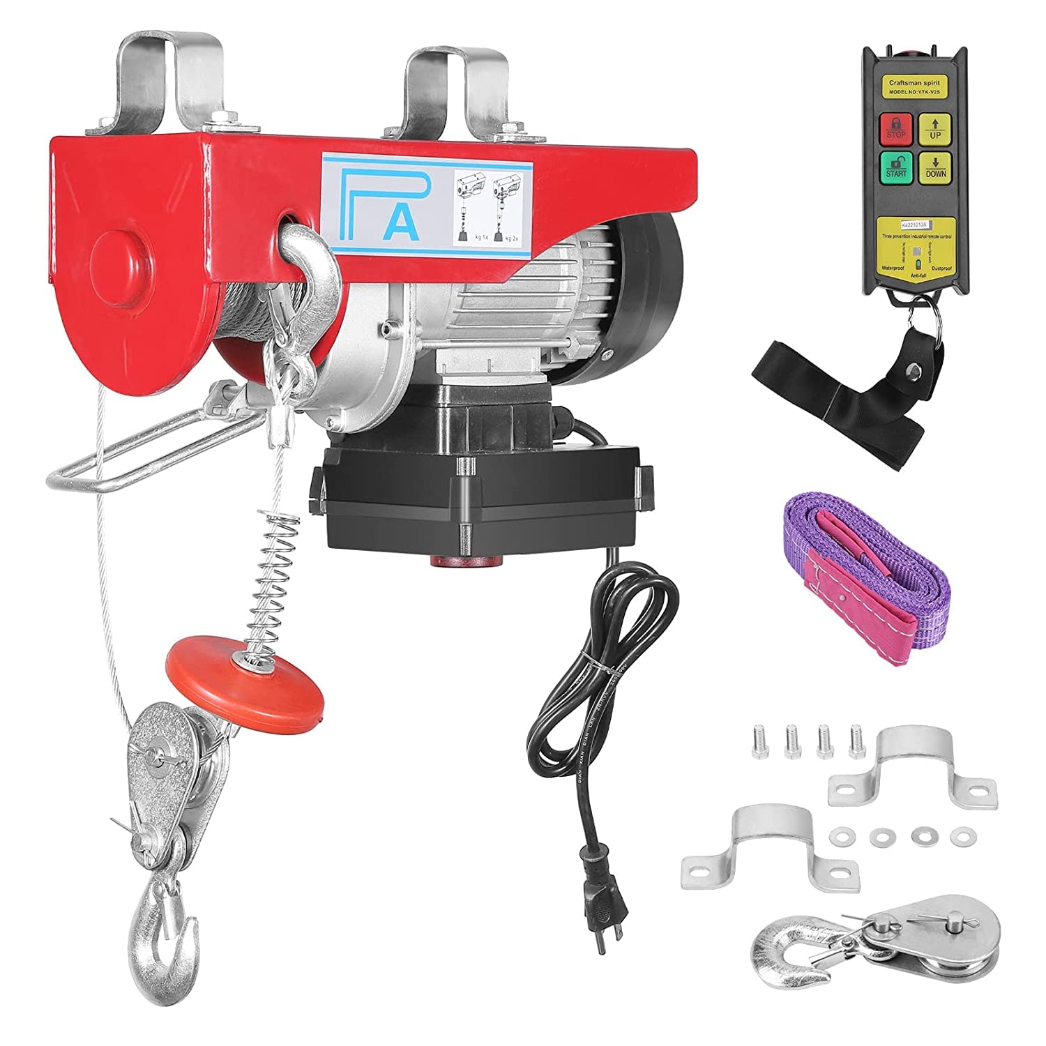 440lbs Electric Hoist with 12m Rope & Wireless Remote Control - 110V Heavy Duty Lifting Hoist for Garage, Ceiling, Factory Warehouse - Perfect for Automotive Repair, Construction, and Industrial Material Handling