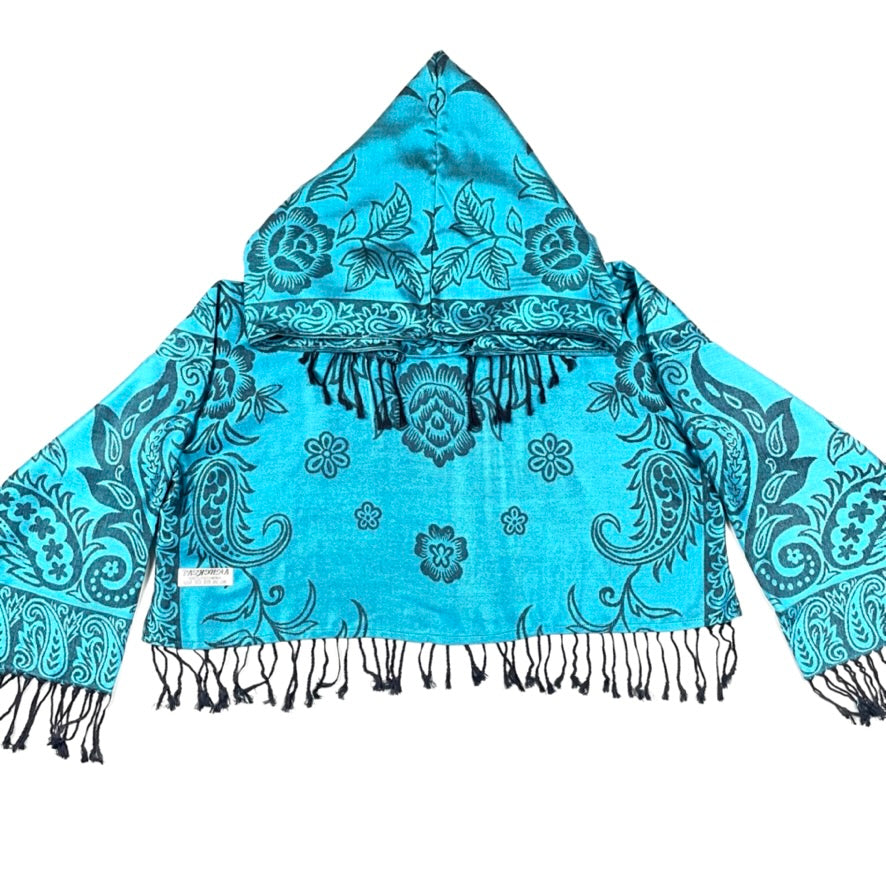 PASH LS Crop Top - Floral Print Turquoise & Black Women's Fashion Tops for Casual Wear, Street Style, and Layering