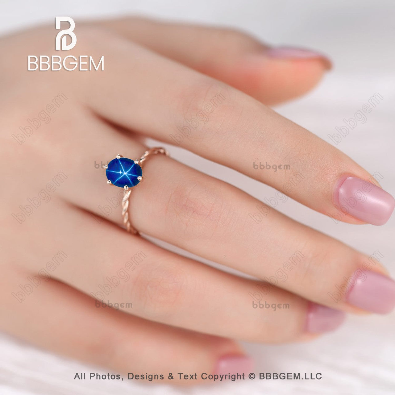 14K Rose Gold 1 Carat Blue Star Sapphire Oval Ring - September Birthstone Solitaire with Twisted Rope Band for Women, Perfect for Anniversary, Engagement & Special Occasion Gifts