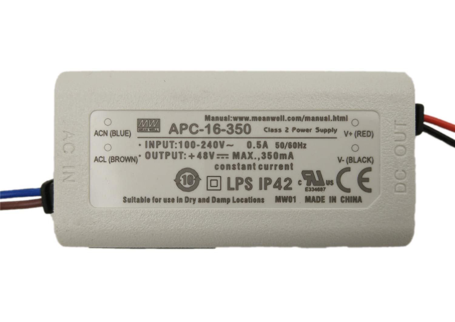 Mean Well APC-16-350 16W 350mA Constant Current LED Driver Power Supply (9 Pack) - Perfect for LED Strip Lights, Signage & Architectural Lighting