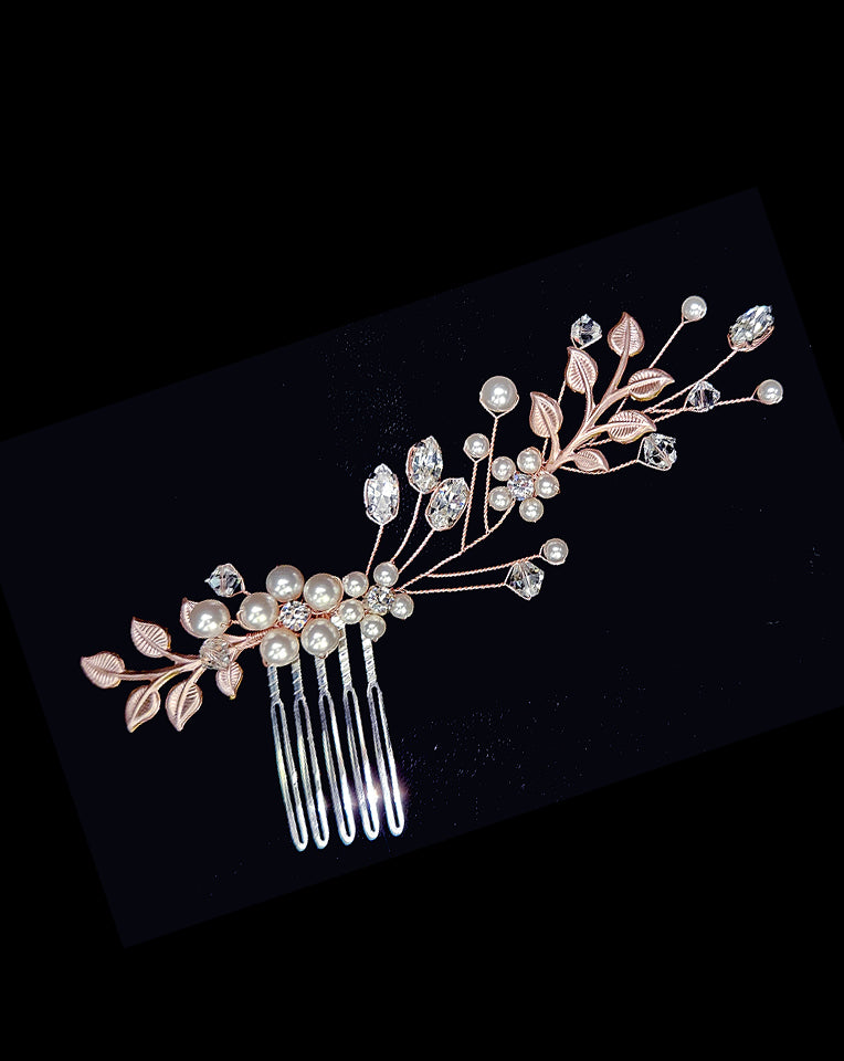 Elegant Bridal Headpiece with Pearl & Vintage Leaf Vine Side Piece - Baby Laila by Kezani | Perfect for Weddings, Bridal Showers & Boho Bridal Looks