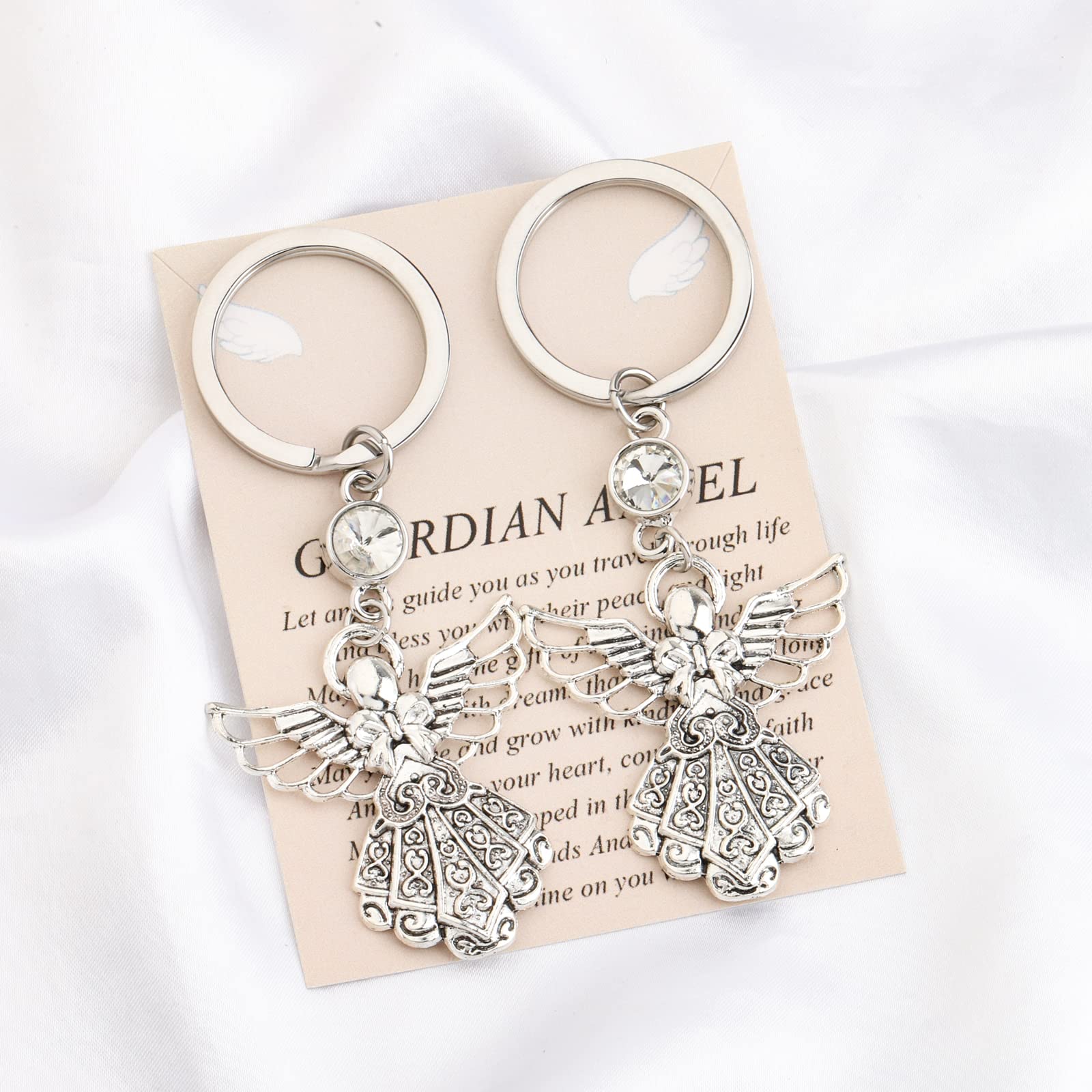 FUSTMW Angel Keychain - Guardian Angel Prayer Gift for Faith & Blessings - Perfect for Baptism, First Communion, Confirmation & Spiritual Encouragement