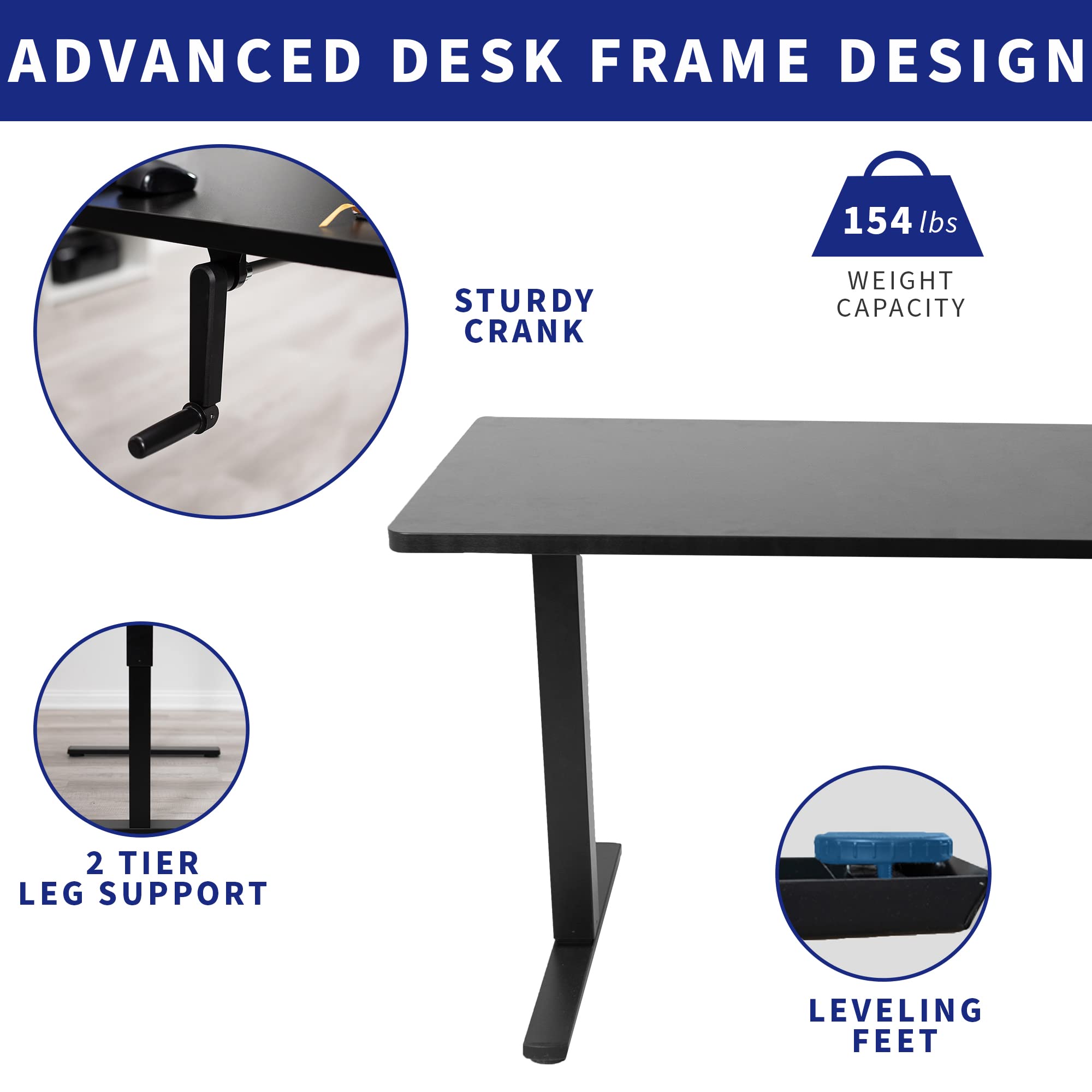 VIVO Height Adjustable Standing Desk 71 x 30 Inches, White Tabletop with Black Frame, Manual Crank Handle, Foldable Workstation - Perfect for Home Office, Study Room & Small Spaces