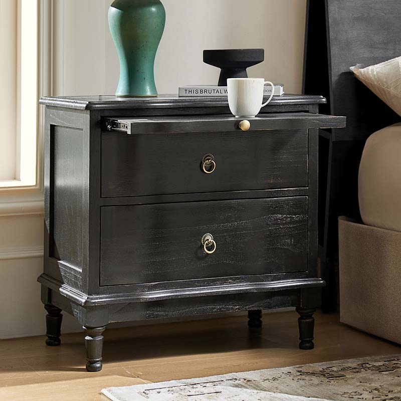 Solid Wood 2 Drawer Nightstand with USB Charging Ports, Pull-Out Shelf & Optional Styles - Modern Bedside Table for Bedroom, Guest Room & Small Spaces