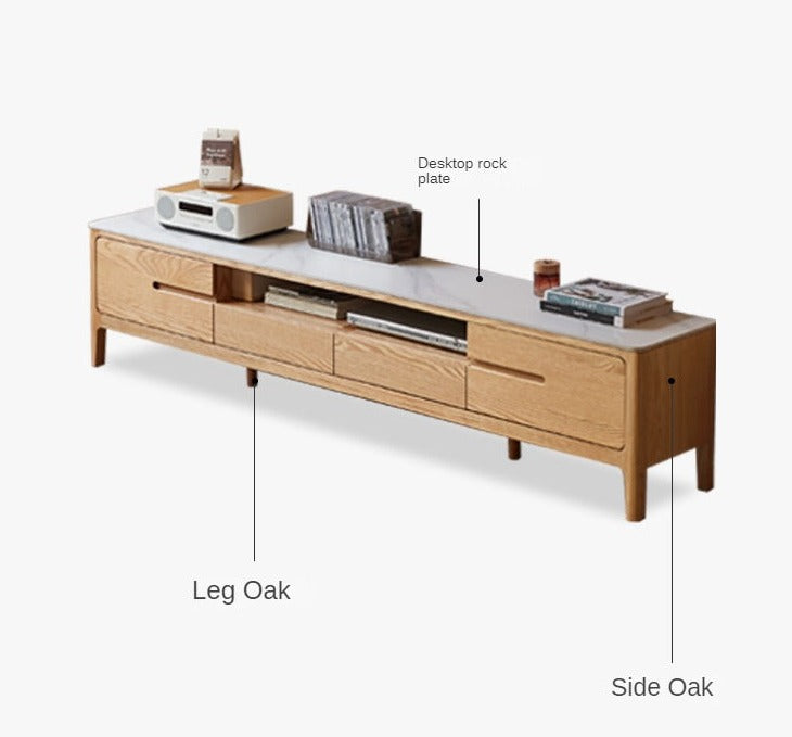 Solid Oak Wood TV Stand with Slate Top - Modern Entertainment Center for Living Room, Bedroom & Home Theater