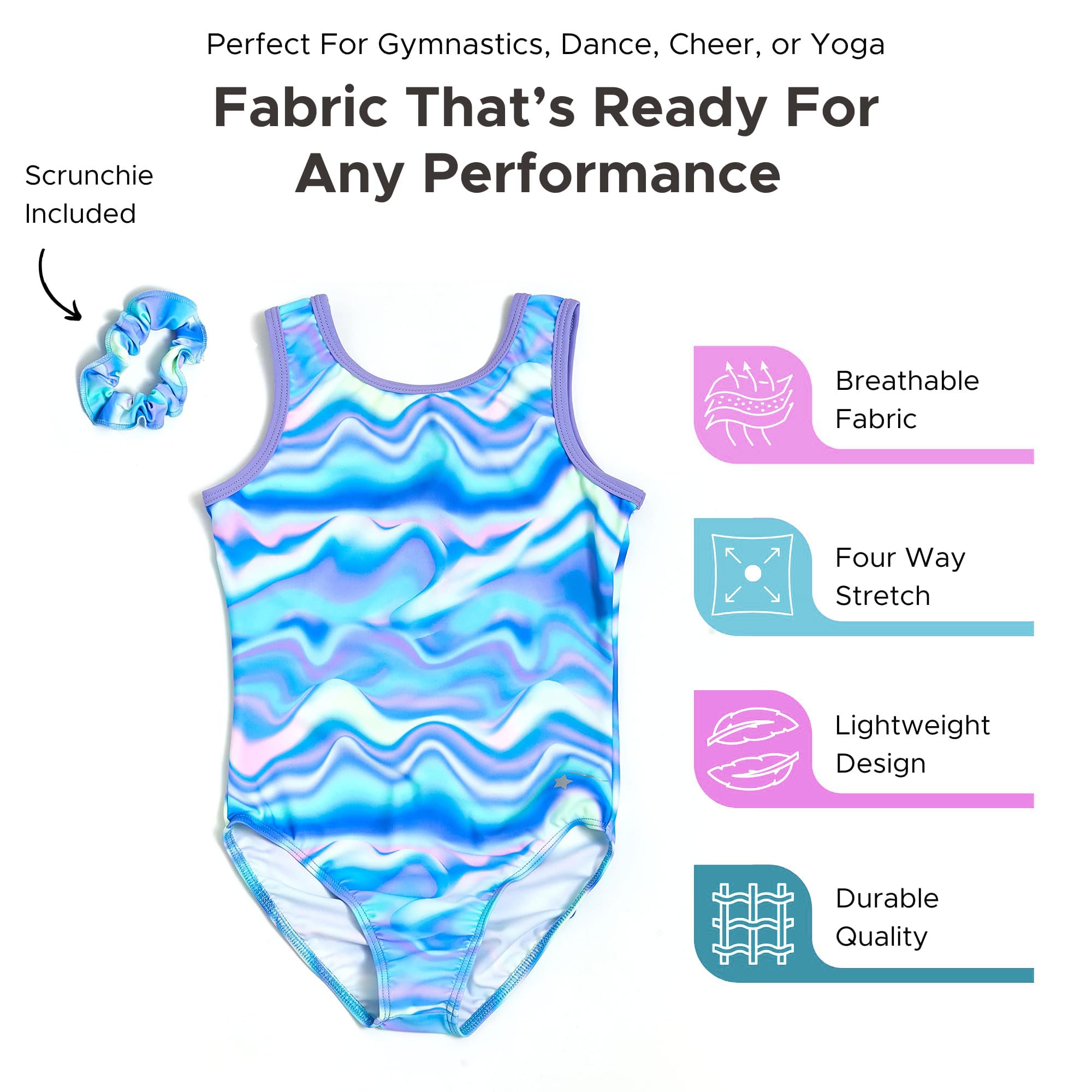 Destira Girls Gymnastics Leotard - Super Soft Cotton Candy Pink Dance Leotard with Matching Scrunchie for Cheer, Yoga & Performance | Perfect for Competitions, Recitals & Practice