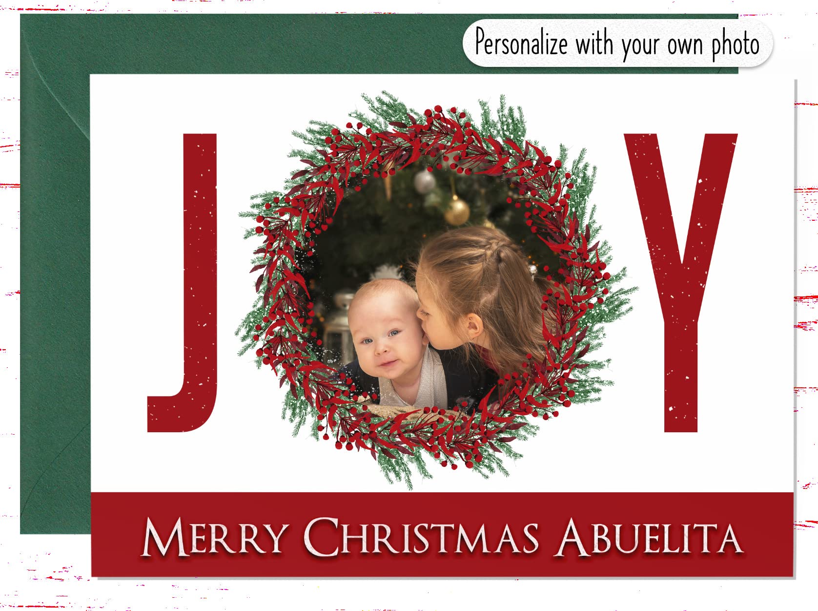 Custom Photo Christmas Card for Abuelita - Personalized Merry Christmas Greeting Card with Photo - Perfect Gift for Grandmother, Family Holiday Keepsake & Festive Home Decor