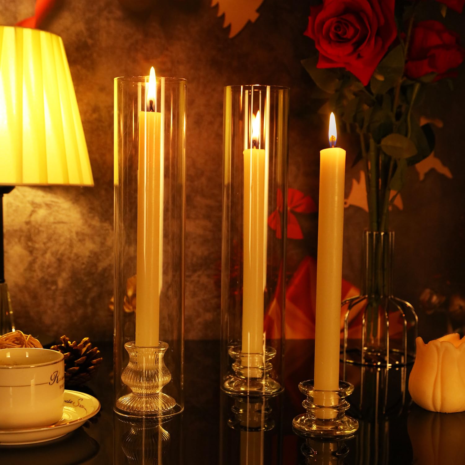 6-Pack Clear Glass Hurricane Candle Holders - 2.5