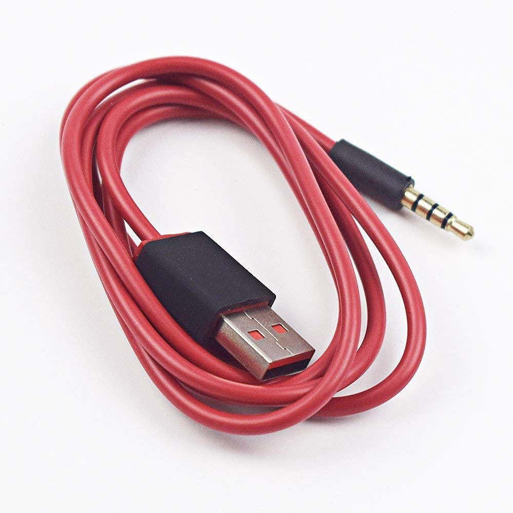 3.5mm Jack to USB Auxiliary Charger Sync Data Transfer Cable for Beats Studio Wireless Headphones, Speakers, Tablets, PCs, MP3 Players - Red | Perfect for Home, Office, and Travel Use
