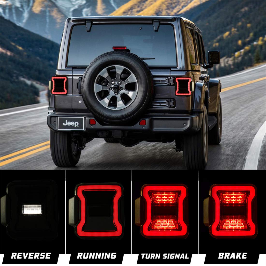 Kiwi Master Smoked LED Tail Lights for 2018-2025 Jeep Wrangler JL & 4xe - Black Housing with Tinted Lens (Pair) - Off-Road & Night Driving Safety Upgrade