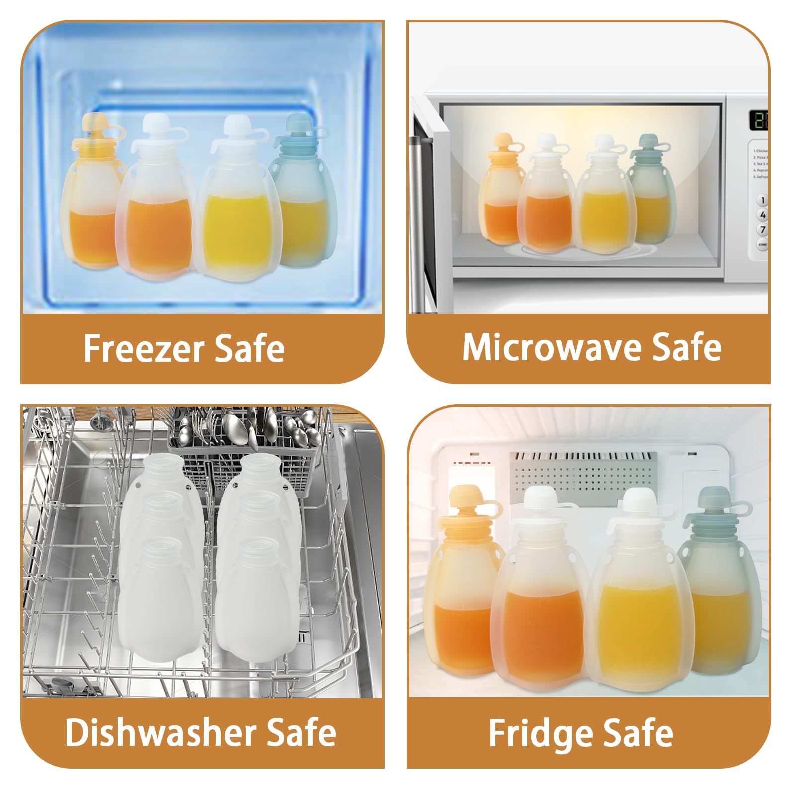 **Reusable Silicone Baby Food Pouches - BPA-Free, Washable & Freezer Safe - 4oz Squeezable Storage for Toddlers & Kids - Perfect for Homemade Purees, Applesauce & Snacks On-The-Go (2 Pack)**