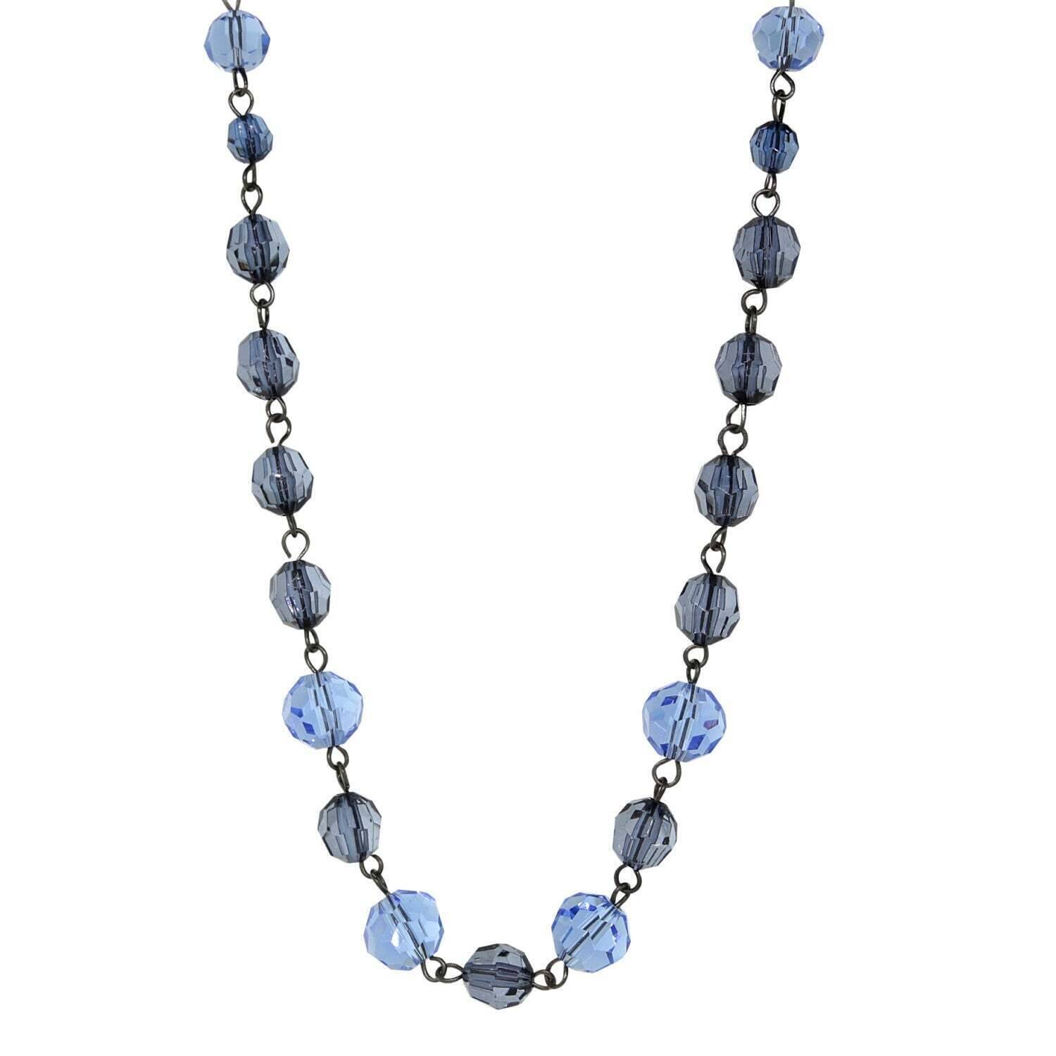 1928 Black & Blue Beaded Necklace - Single Strand 17