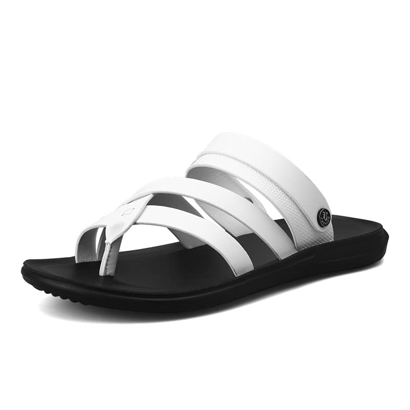 CAOJH Men's Thong Slides Sandals - Vintage Leather Ring Toe Criss-Cross Strap Slip-On Slippers | Non-Slip Flat Shoes for Beach, Pool & Casual Wear