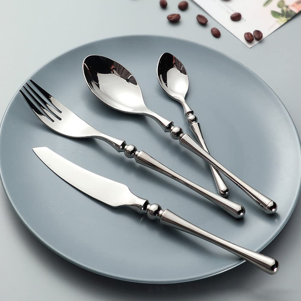 24-Piece Stainless Steel Flatware Set for 6 - 1810 Grade Round Handle Silverware Set with Spoons, Forks & Knives | Modern Dinnerware for Home & Kitchen | Dishwasher Safe | Perfect for Everyday Dining, Dinner Parties & Gifting