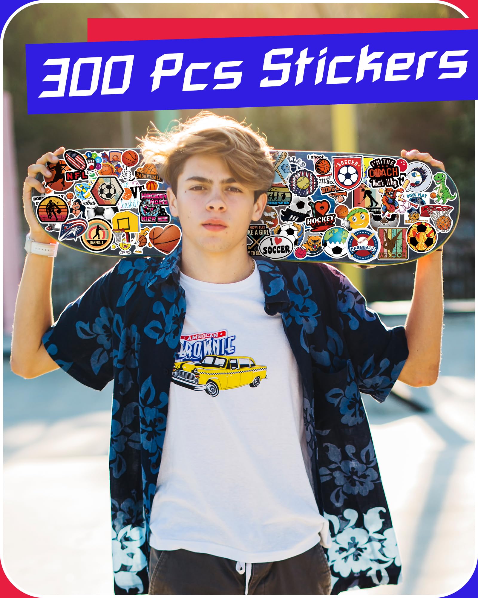Benresive 300 Pcs Sports Stickers for Kids - Waterproof Vinyl Decals for Water Bottles, Laptops, Notebooks & School Supplies - Fun Classroom Rewards & Elementary Student Prizes - Perfect for Sports Enthusiasts, School Activities & DIY Projects