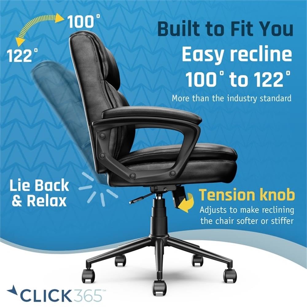 Transform 2.0 Ergonomic Mid Back Office Chair - Bonded Leather Black - Comfortable Desk Chair for Home & Office Workspace, Gaming, and Long Hours Sitting