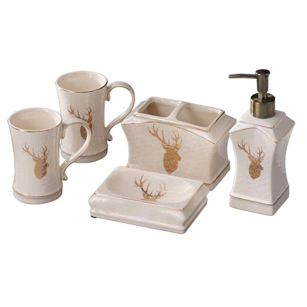 Premium Soap Dispenser Set - Elegant Bathroom Accessories Kit with Toothbrush Holder & Tumbler Soap Dish | Modern Countertop Decor for New Home, Housewarming Gift & Bathroom Organization