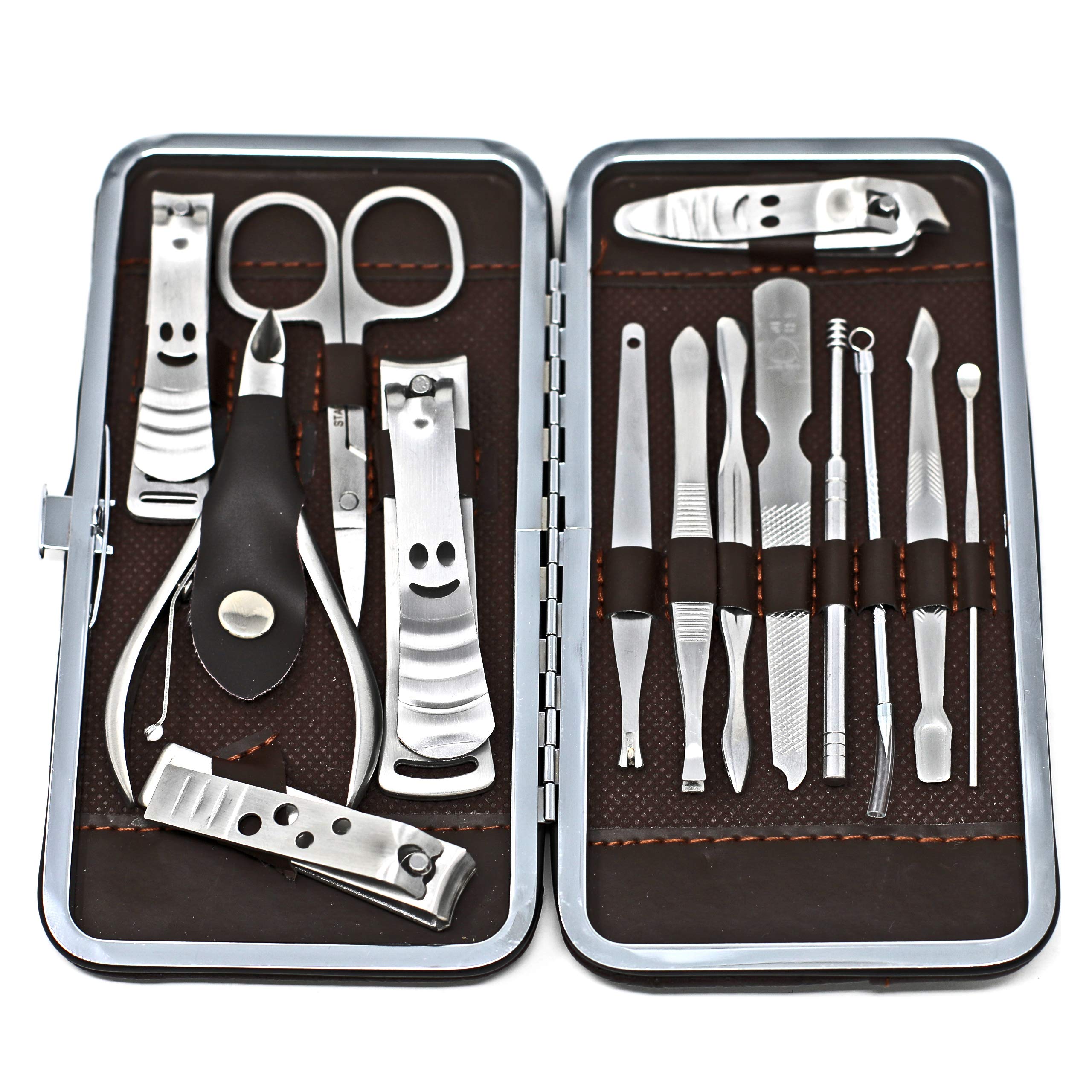 Premium Stainless Steel Manicure Kit for Men & Women - 14-Piece Leather Case Nail Care Set for Home, Travel & Gifting - Professional Nail Clippers, Files & Tools