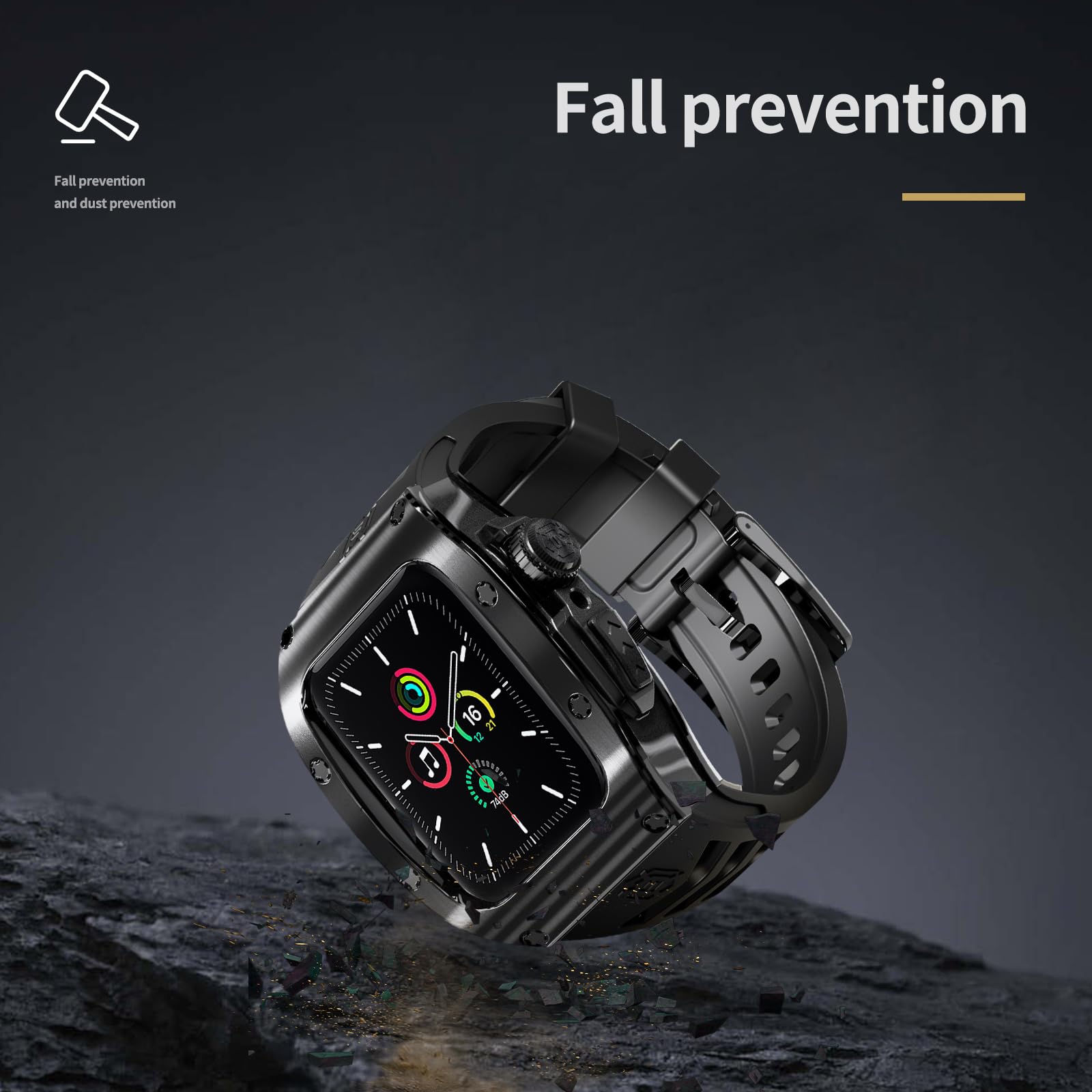 Premium Shockproof Armor Stainless Steel Smartwatch Case with Sport Band - Compatible with Apple Watch Series 9/8/7/SE2/6/5/SE/4 (44mm/45mm) - Durable Protection for Gym, Running & Outdoor Activities (Black)
