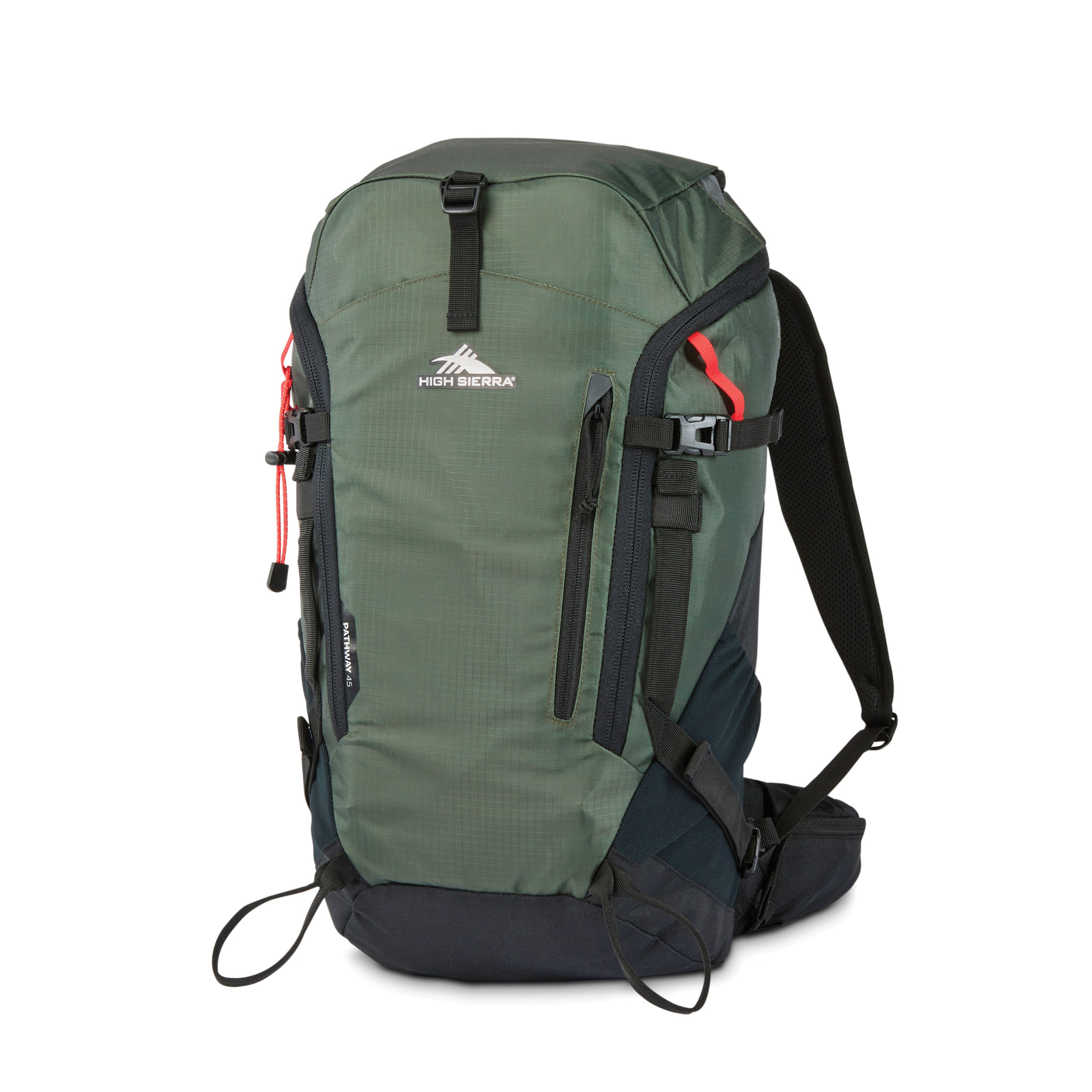 High Sierra Pathway 2.0 Frame Pack 45L Backpack - Lightweight Hiking Backpack for Men & Women, Durable Travel Backpack with Adjustable Straps, Forest Green/Black - Perfect for Camping, Hiking & Outdoor Adventures