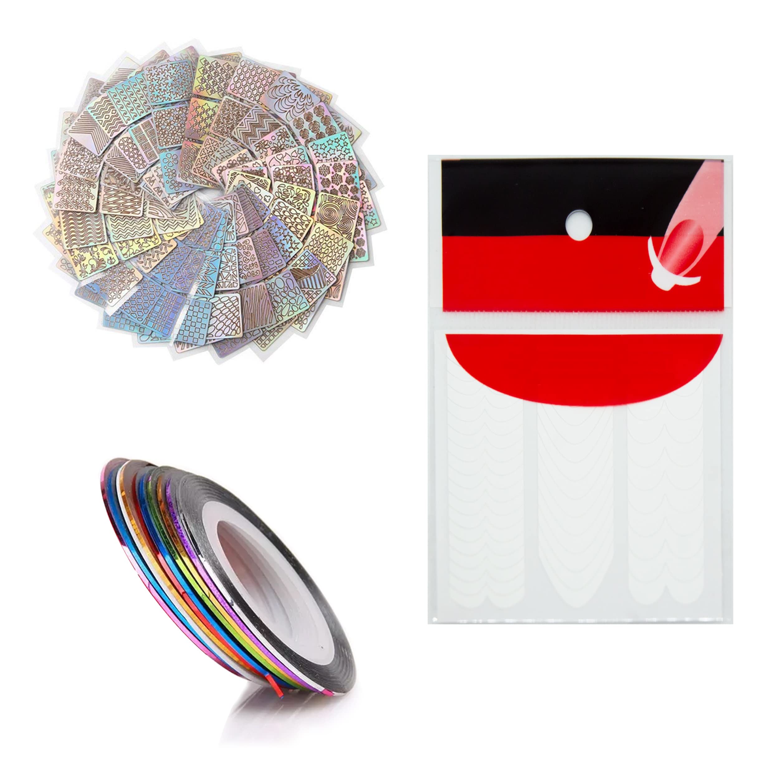 MAPPERZ 10 Rolls Self-Adhesive Nail Striping Tape & 24 Sheet Nail Art Stickers Kit - 144 Random Designs for Manicure, French Tips & Nail Decoration | Perfect for DIY Nail Art, Salon Professionals & Home Use