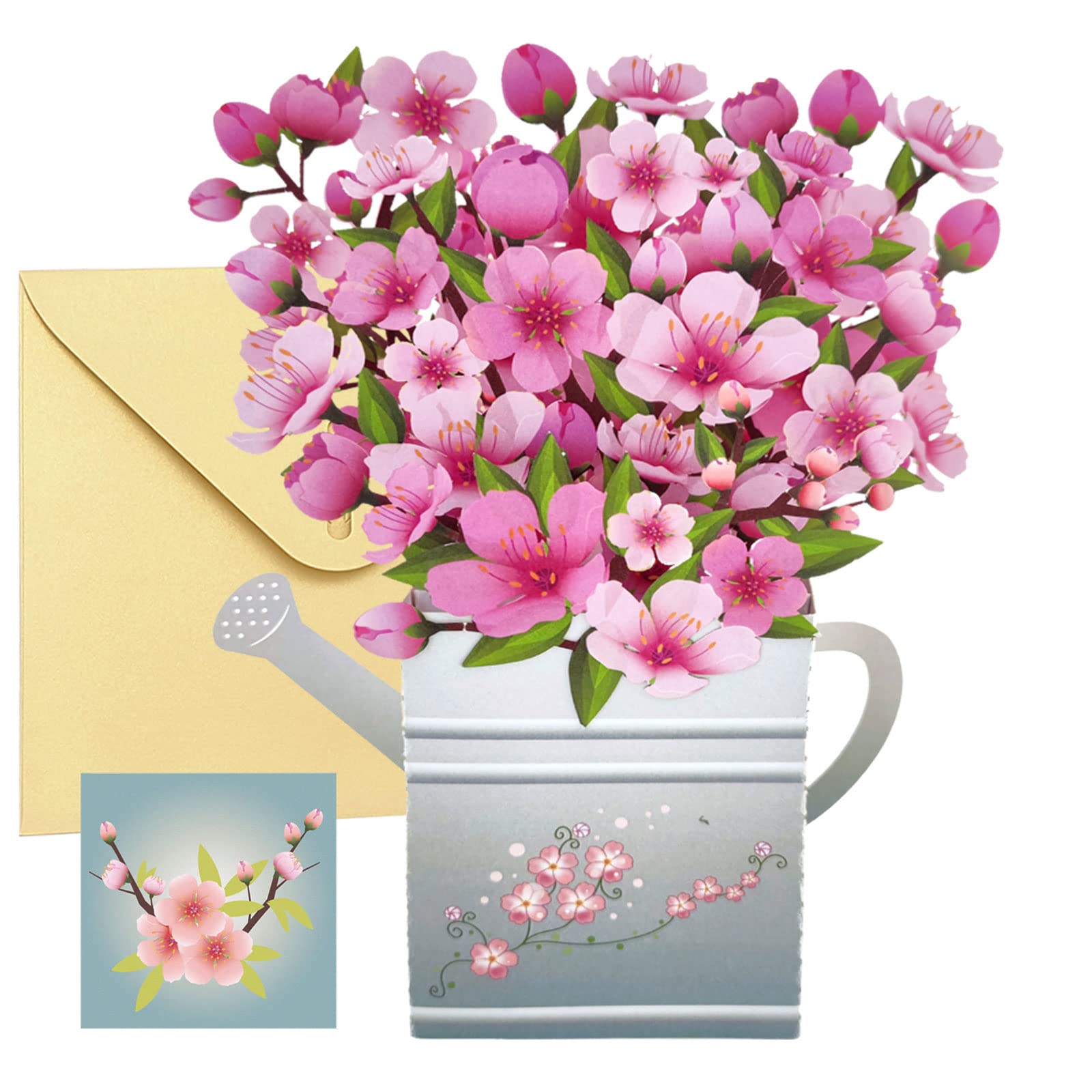 3D Cherry Blossom Pop Up Valentine's Day Card with Paper Flower Bouquet - Includes Note Card & Envelope - Perfect for Valentine's, Mother's Day, Birthday & Special Occasions