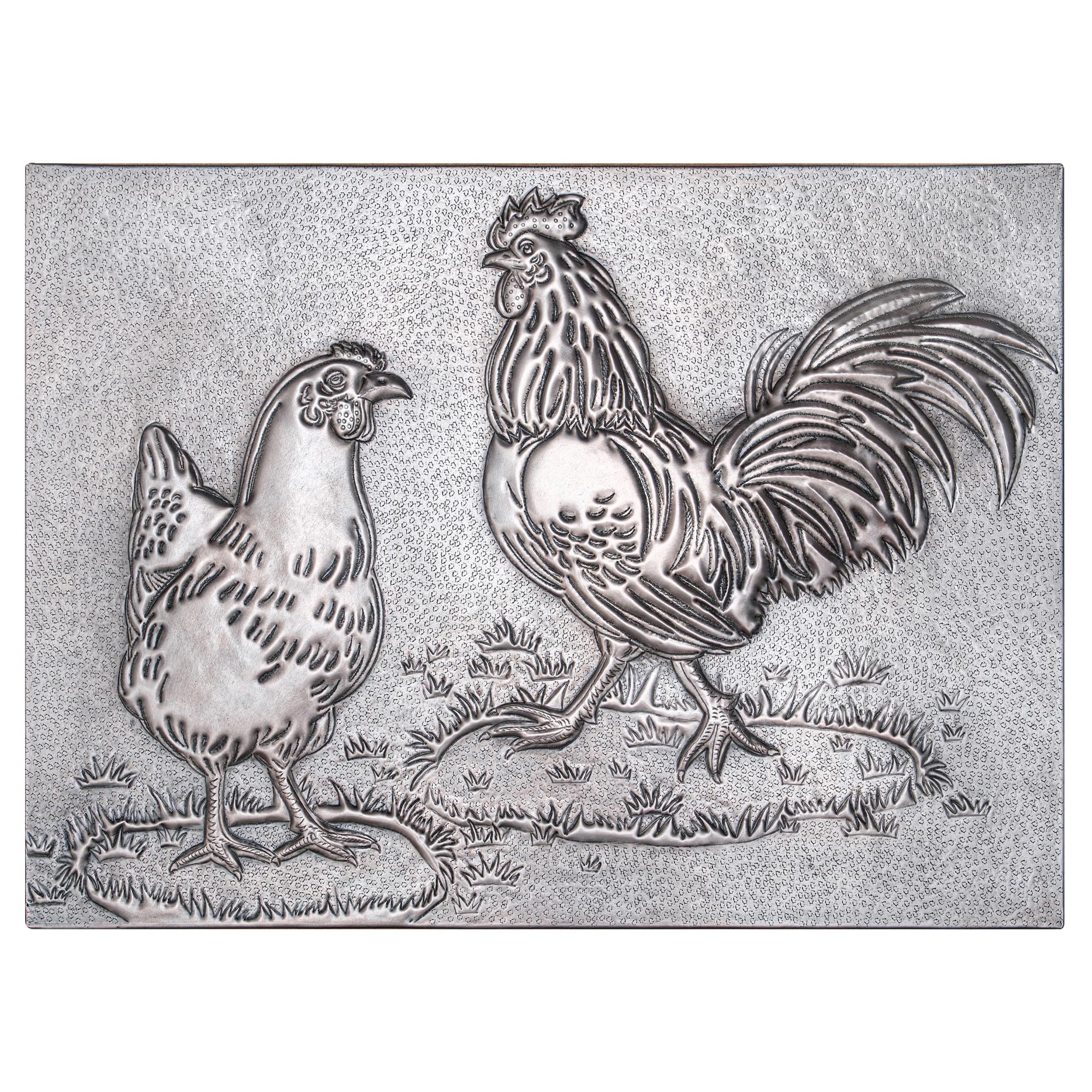 Handmade Copper Backsplash Tile - Rooster & Chicken Design for Kitchen Backsplash, Custom Copper Panel for Indoor & Outdoor Wall Decor (Gray) - Perfect for Farmhouse, Rustic & Vintage Style Kitchens