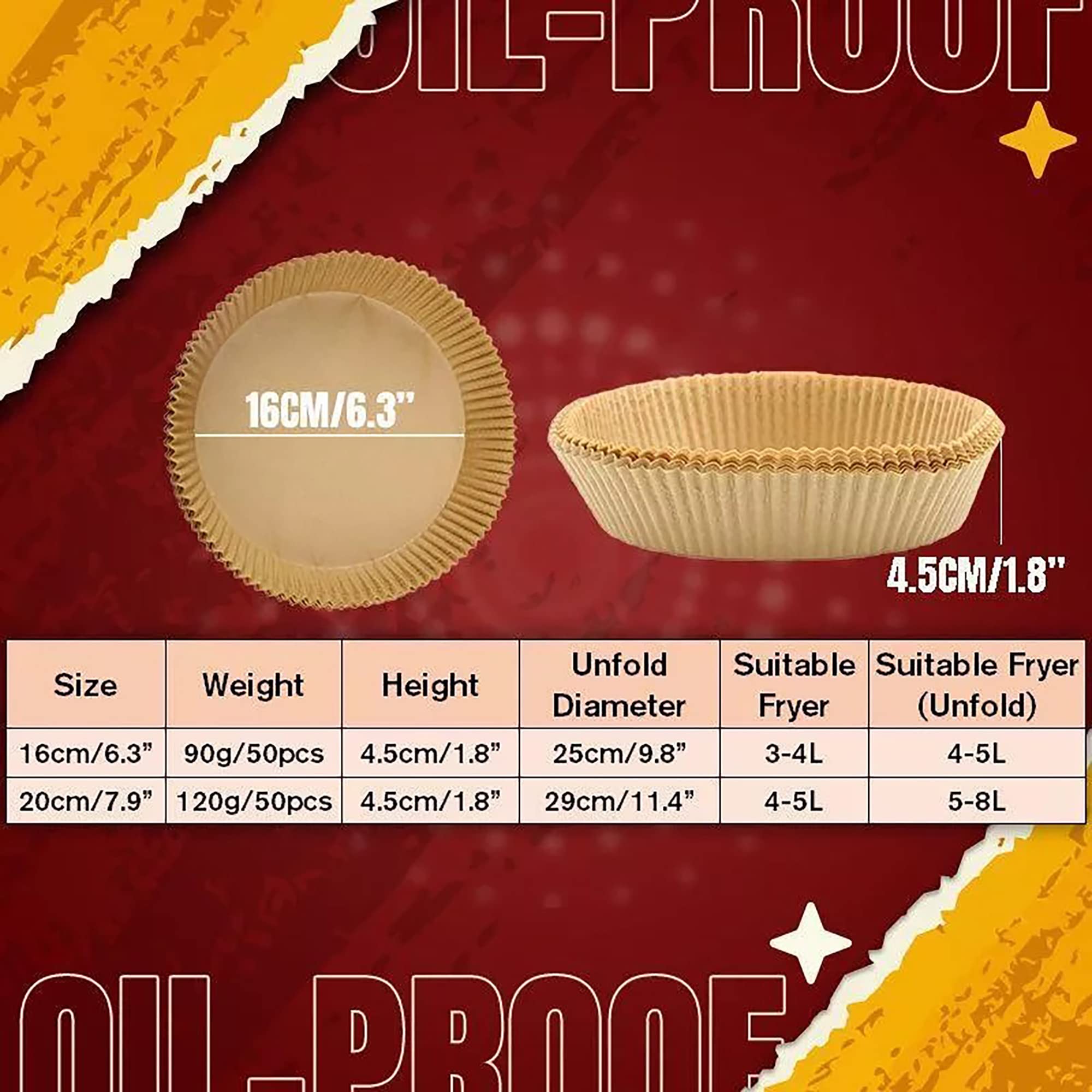 Non-Stick Air Fryer Disposable Paper Liners - 50PCS 6.3 Inch Round Parchment Wood Pulp Steamer Mats for Healthy Cooking | Perfect for Air Frying, Baking, Roasting & Steaming Vegetables