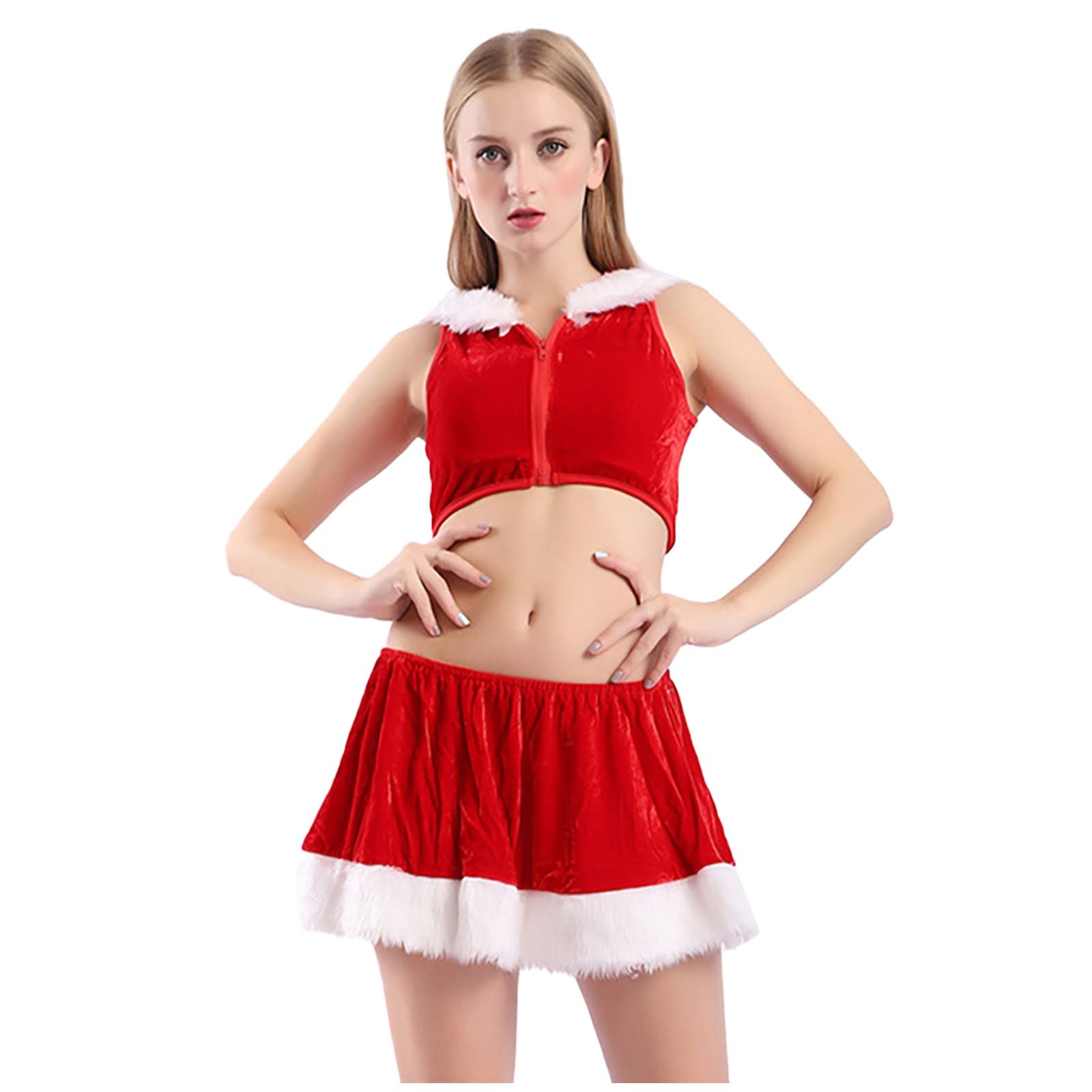 Women's Christmas Jumpsuit - Hooded Pajama Set with Sexy Two-Piece Lingerie Dress | Cozy Sleepwear Shorts for Holiday Parties & Festive Nights