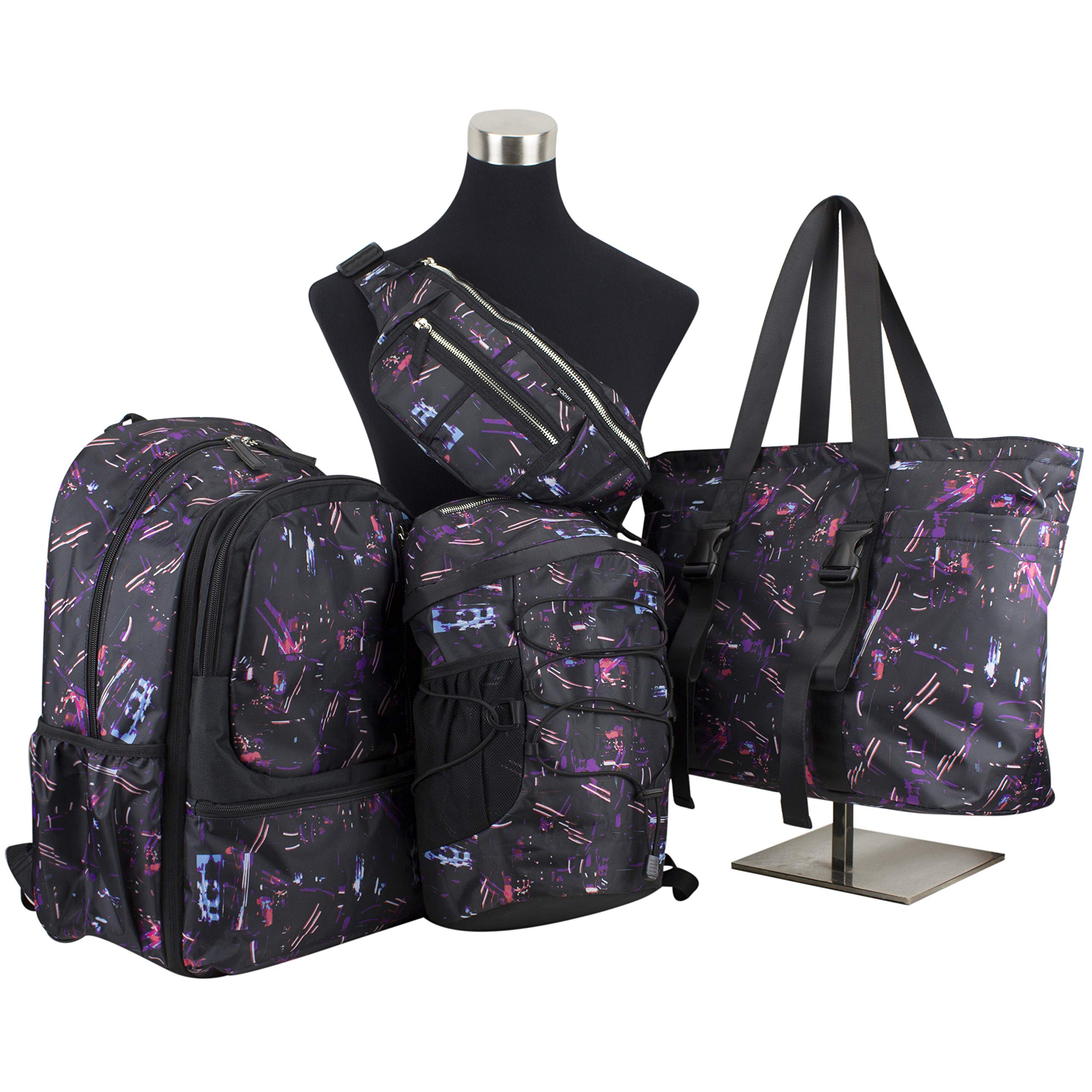 BODHI Women's Yoga Gym Tote Bag - Lightweight Travel Essentials Carry On Bag for Nurses, Athleisure & Workout - Black Sensory Print - Perfect for Yoga, Gym, Travel & Daily Commute