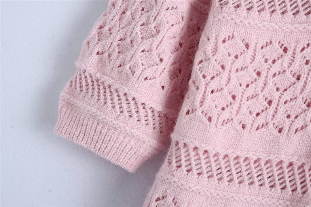 Women's Chic Hollow Knit Summer Sweater - Pink Short Sleeve Jumper Top for Casual Wear | Perfect for Beach Outings, Summer Parties & Office Outfits