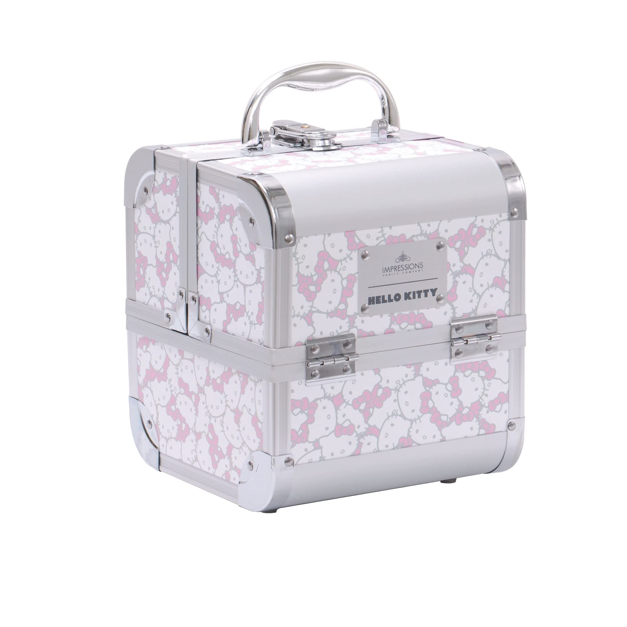 Hello Kitty Makeup Travel Case - Portable SlayCube Makeup Organizer with 2 Extendable Trays, Flip Top Mirror & Durable Outer Shell (White/Pink) - Perfect for Travel, Home Vanity & On-the-Go Touch Ups