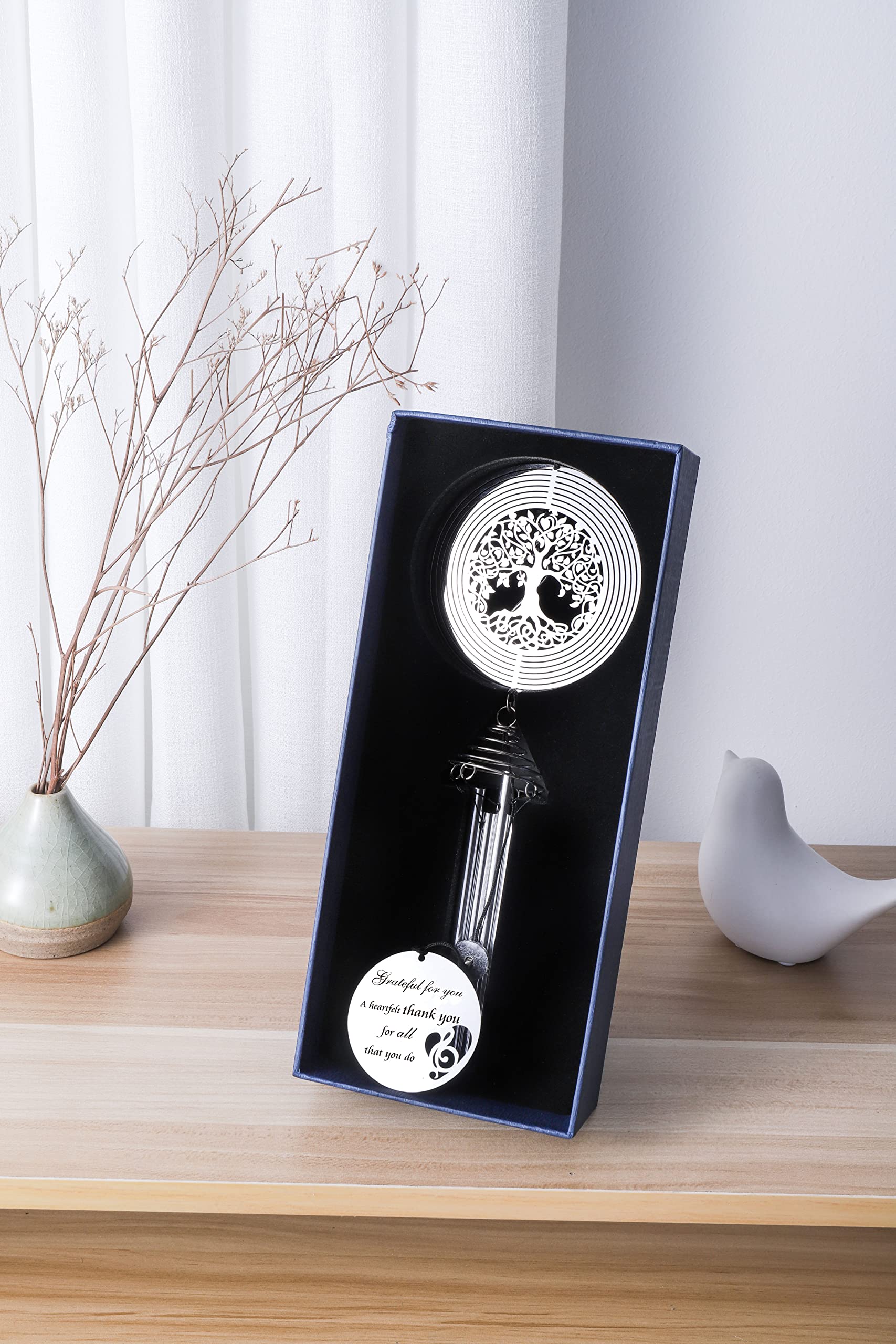 Thank You Wind Chimes - Tree of Life Wind Spinner Gift for Women, Teachers & Friends - Perfect for Home & Garden Decor