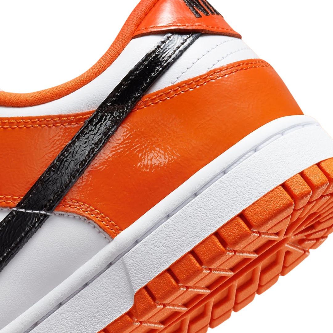 Nike Women's Dunk Low Patent Leather Sneakers - Halloween Edition in Brilliant Orange & Black | Stylish Casual Shoes for Women, Perfect for Streetwear, Parties, and Everyday Fashion