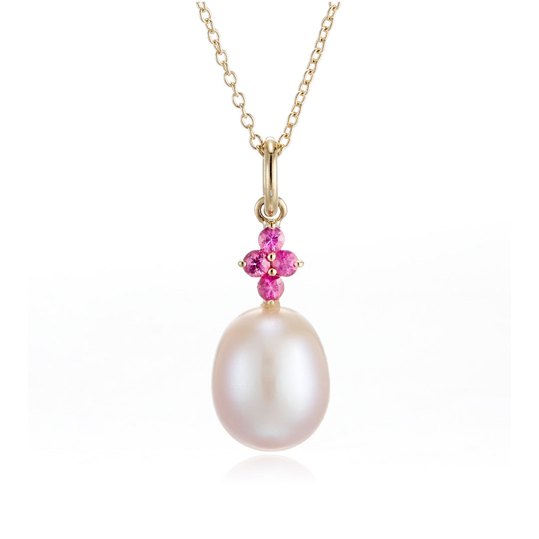 Elegant Pink Pearl & Pink Sapphire Pendant Necklace | 14K Gold Plated Jewelry for Women | Perfect for Weddings, Anniversaries & Special Occasions