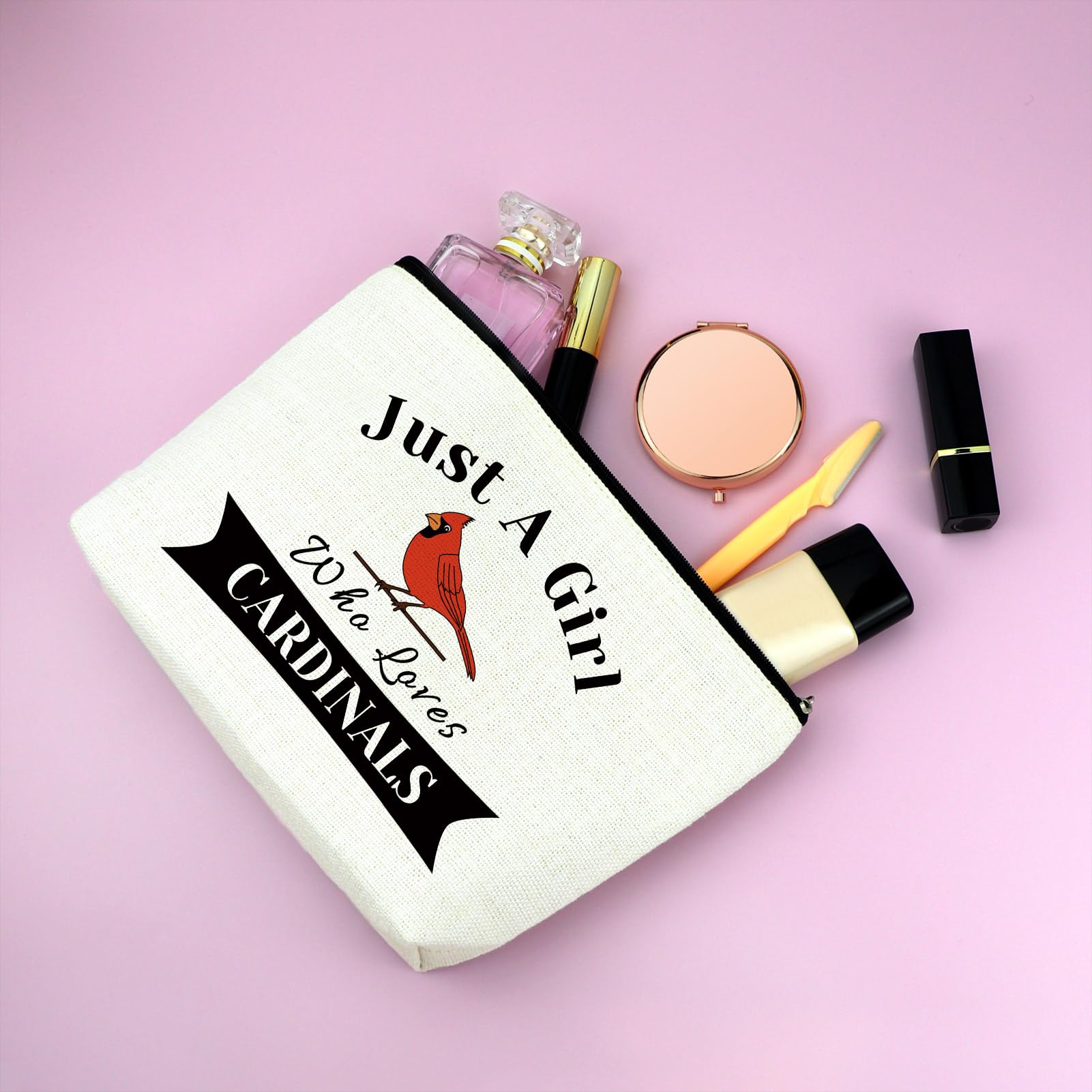 Red Cardinal Bird Makeup Bag for Women - Cute Cosmetic Zipper Pouch with Cardinal Design | Perfect Gift for Bird Lovers, Birdwatching Enthusiasts | Great for Travel, Daily Use & Birthday/Christmas Presents