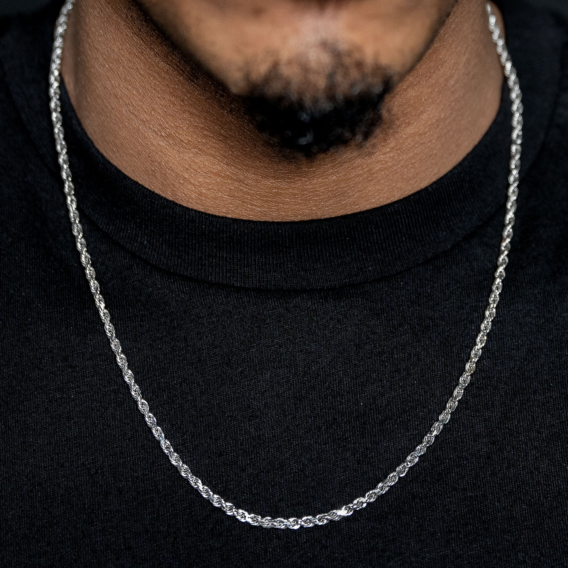 10K White Gold Rope Chain Necklace - 3mm Durable & Elegant Jewelry for Women, Perfect for Layering, Everyday Wear & Special Occasions