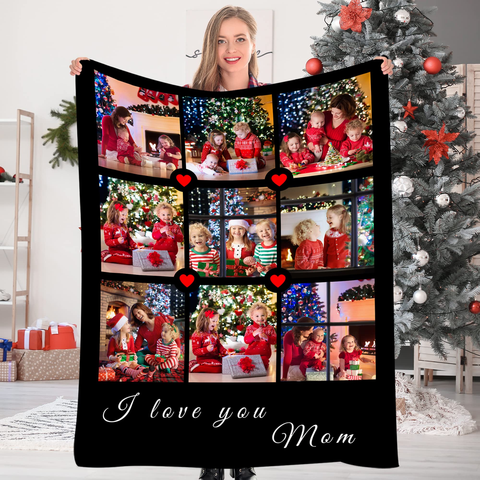Custom Photo Collage Blanket - Personalized Picture Throw Blanket with Upload - 40x50 Inch Soft Fleece Gift for Mom, Grandma, Wife, Girlfriend - Birthday, Anniversary, Christmas Present from Daughter, Son, Husband - Perfect for Family Photos, Home Decor, Cozy Nights & Special Occasions