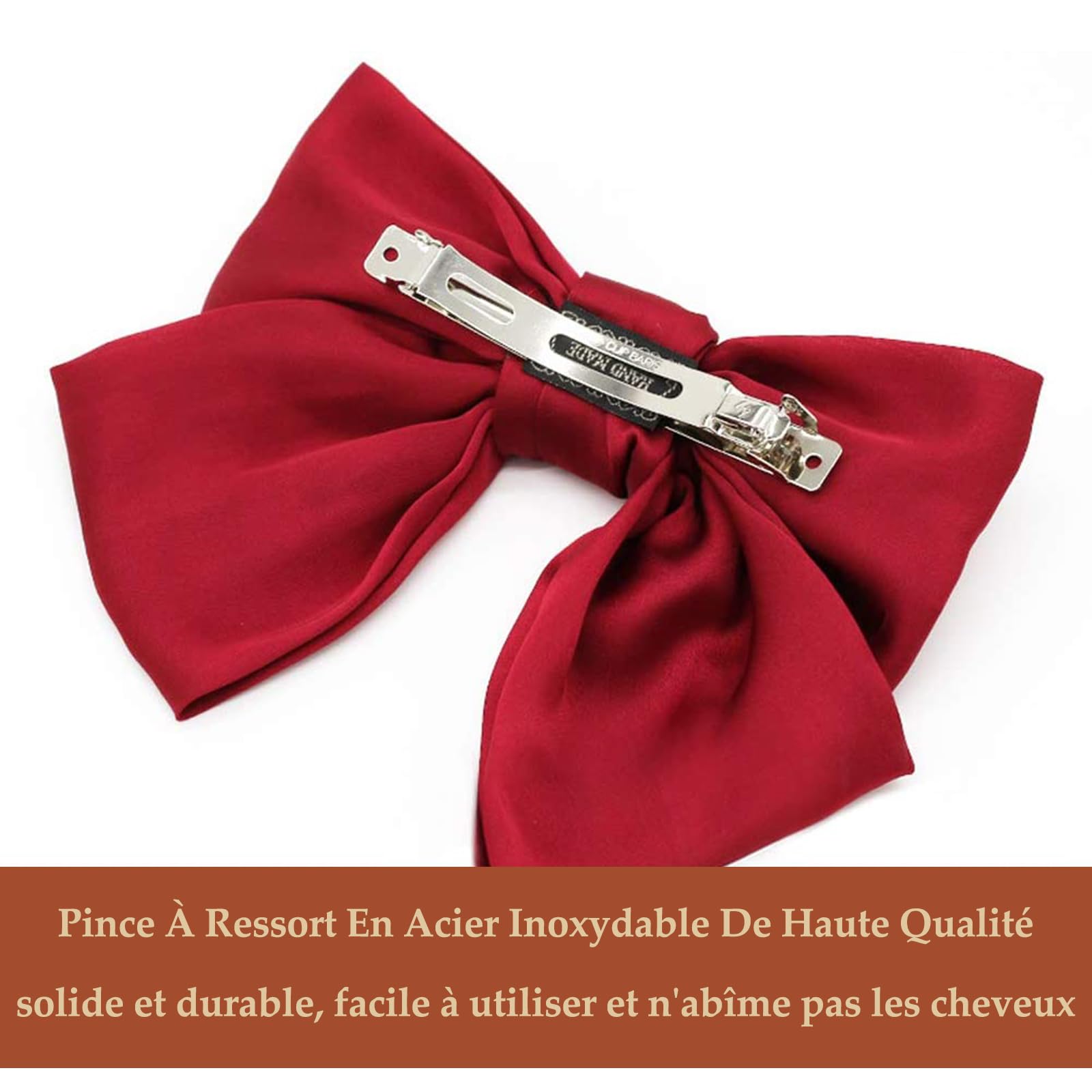 ZOCONE 4 Pack Large Women's Hair Bow Clips - Soft Satin French Style Hair Accessories in Green, Black, Red & White | Perfect for Weddings, Parties, Prom & Everyday Fashion