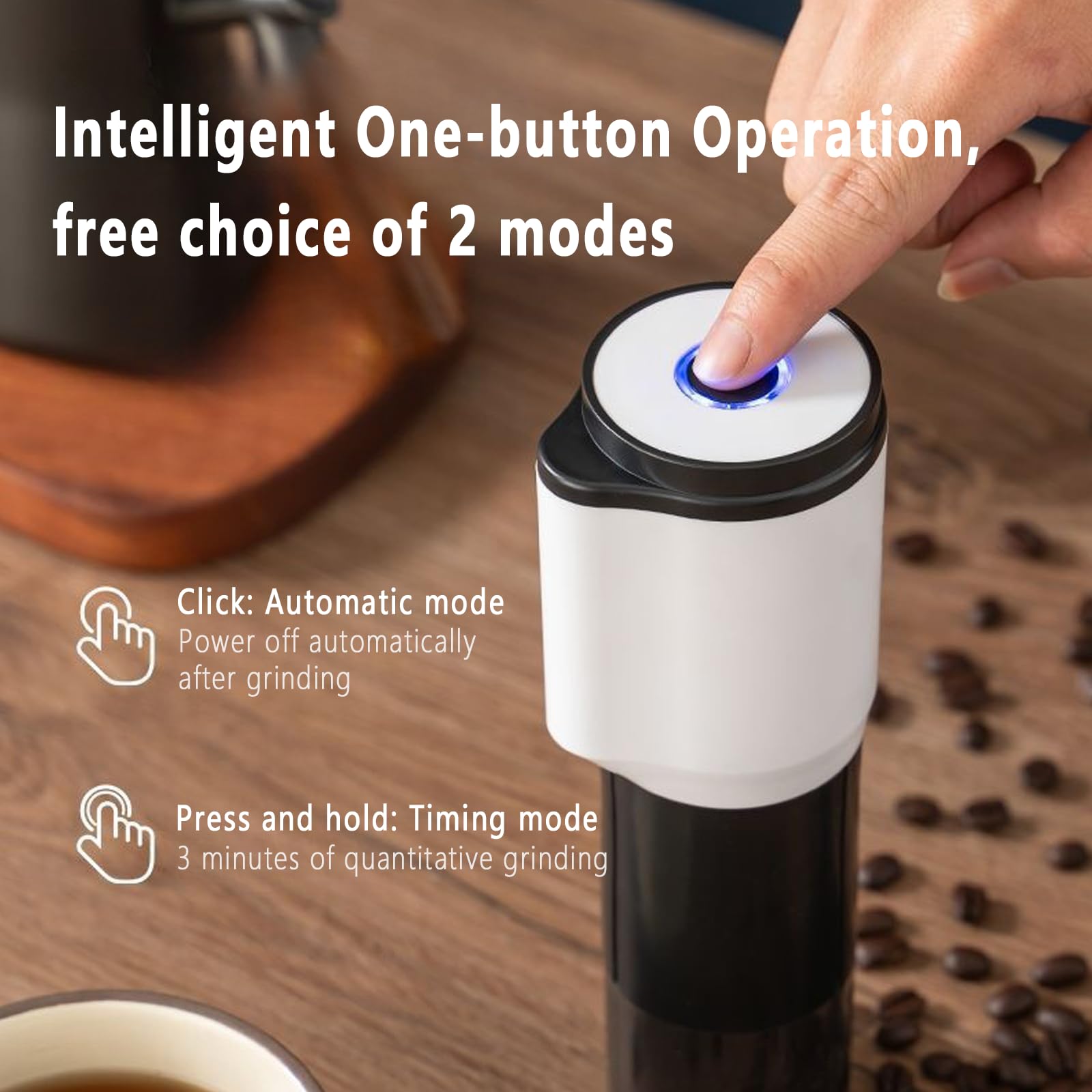 Premium Electric Coffee Grinder - Portable Stainless Steel Conical Burr Mill with Adjustable Settings (Fine to Coarse) for Espresso, French Press & Cold Brew - Perfect for Home, Office, Travel & Camping Use