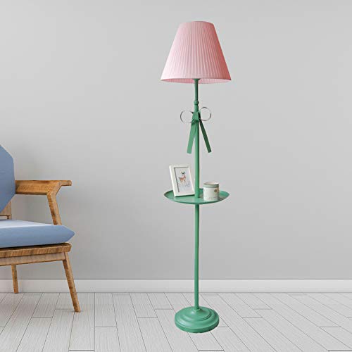 Nordic Pink Fabric Cone Floor Lamp with Bow & Plate - 1 Head Standing Light for Bedroom, Living Room & Office - Perfect for Bedside Nightstand, Reading Nook & Cozy Corner Lighting
