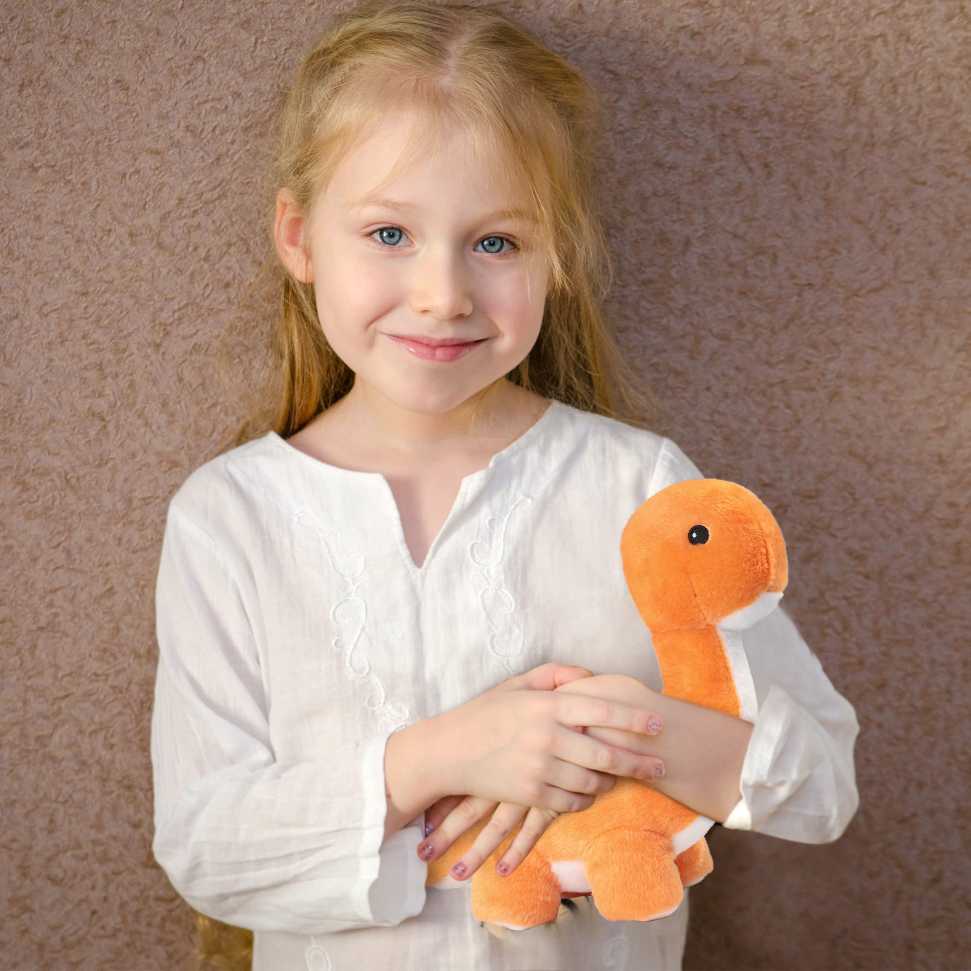 Benben 11.5” Dinosaur Stuffed Animal - Soft Brachiosaurus Plush Toy for Kids, Cute Orange Dino Plushie for Baby Shower Gifts & Easter Decorations | Perfect for Nursery Decor, Birthday Presents, and Cuddling