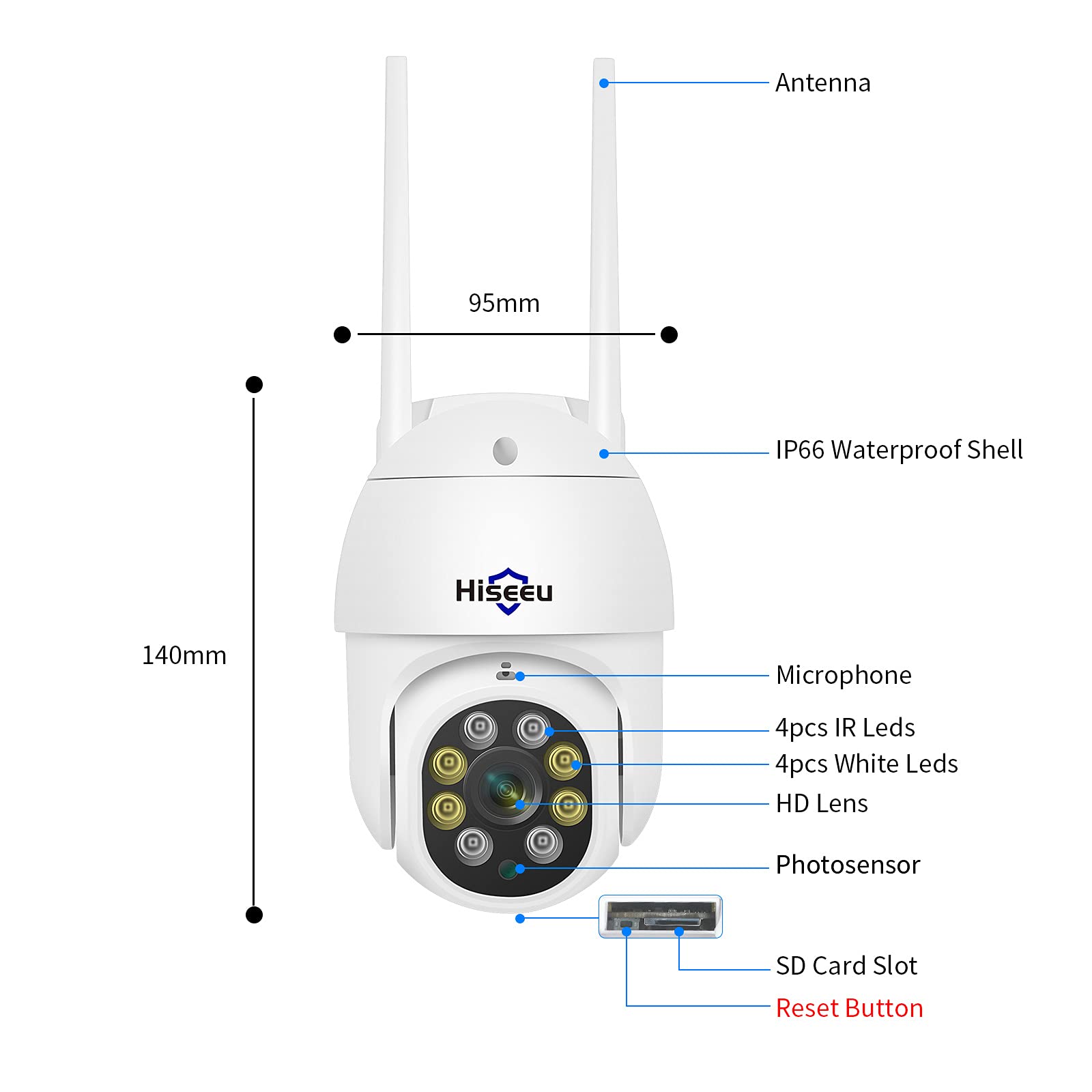 Hiseeu 2-Pack 5MP Outdoor Security Camera with Color Night Vision, PTZ Digital Zoom, 360° View, 2-Way Audio, Auto Cruise, WiFi, IP66 Waterproof - Ideal for Home Surveillance, Business Monitoring, and Property Protection