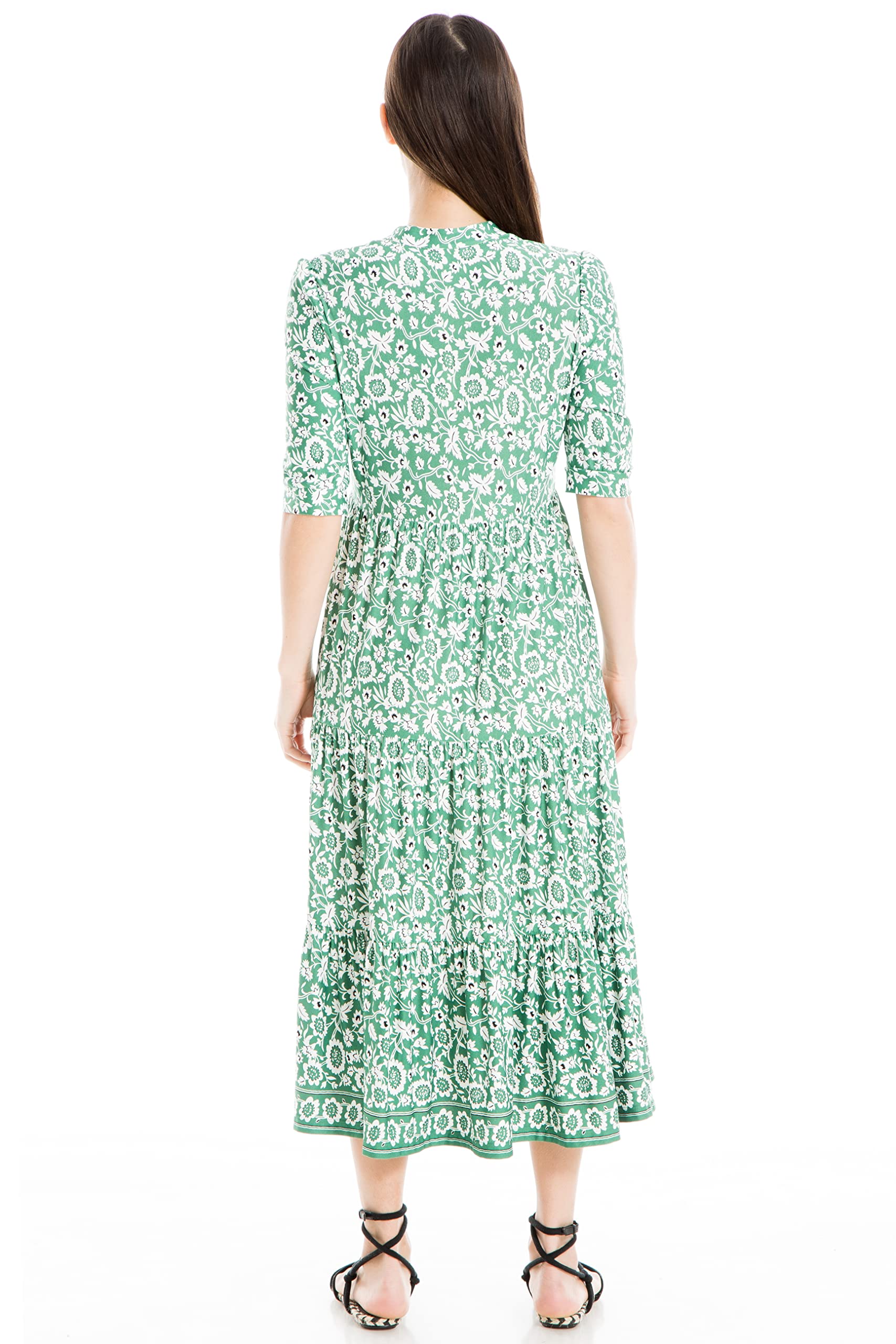 Max Studio Women's Jersey Elbow Cuffed Sleeve Midi Dress - Comfortable Stretchy Casual Dress for Work, Date Night & Summer Outings