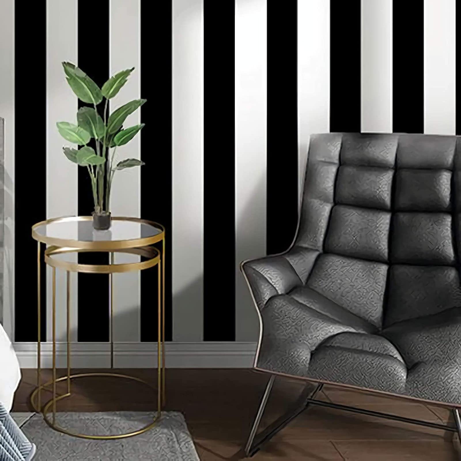 Black and White Stripe Peel and Stick Wallpaper - Self-Adhesive Removable Contact Paper - Waterproof Wall Sticker for Bedroom, Bathroom, Kitchen, Dorm Decor