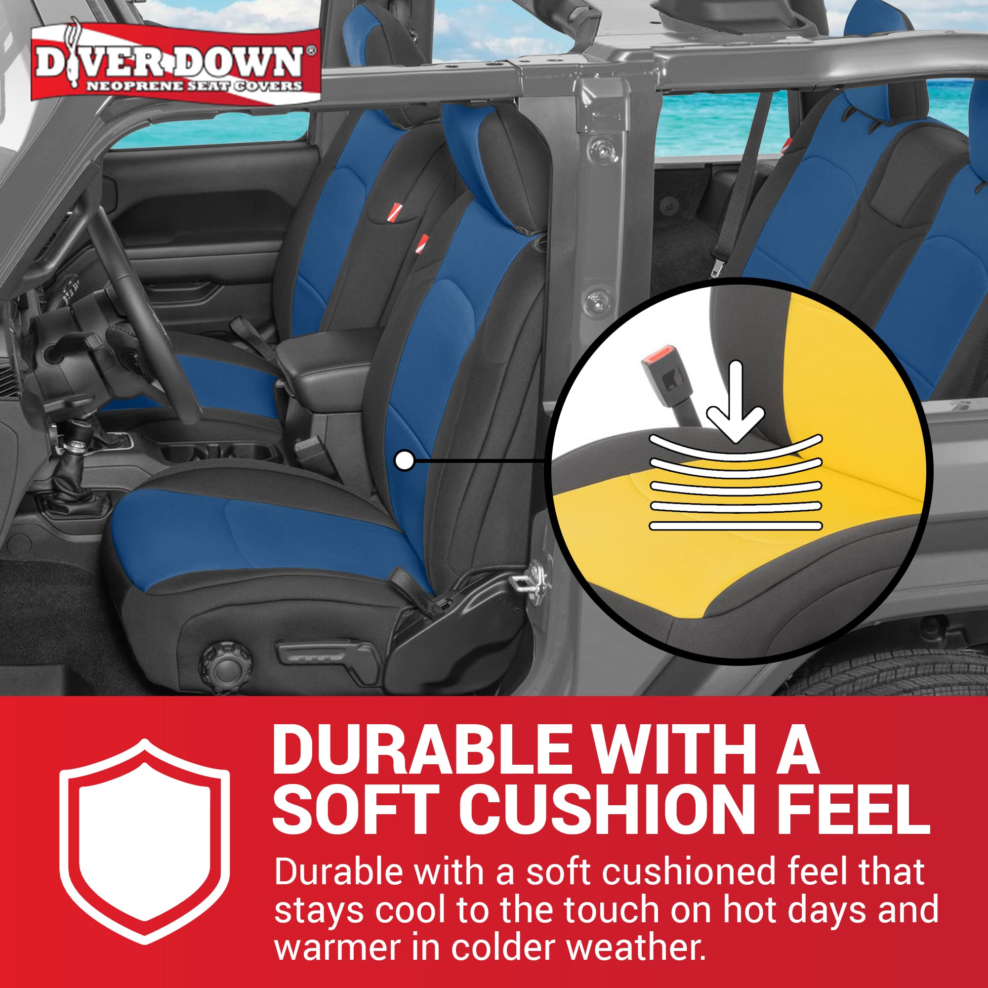 **Diver Down Neoprene Seat Cover Set for Jeep JL 2-Door (2018-2022 Wrangler) - Waterproof, Custom Fit Front & Back Seat Covers - Soft Padded Cushion, Thermal Resistant - Black - Perfect for Off-Roading, Camping & Outdoor Adventures**